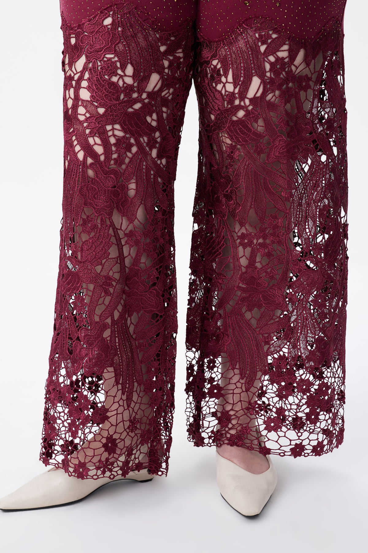 Plus Wide Leg Lece Jeans BYW8090B Inseam 30"(WINE)