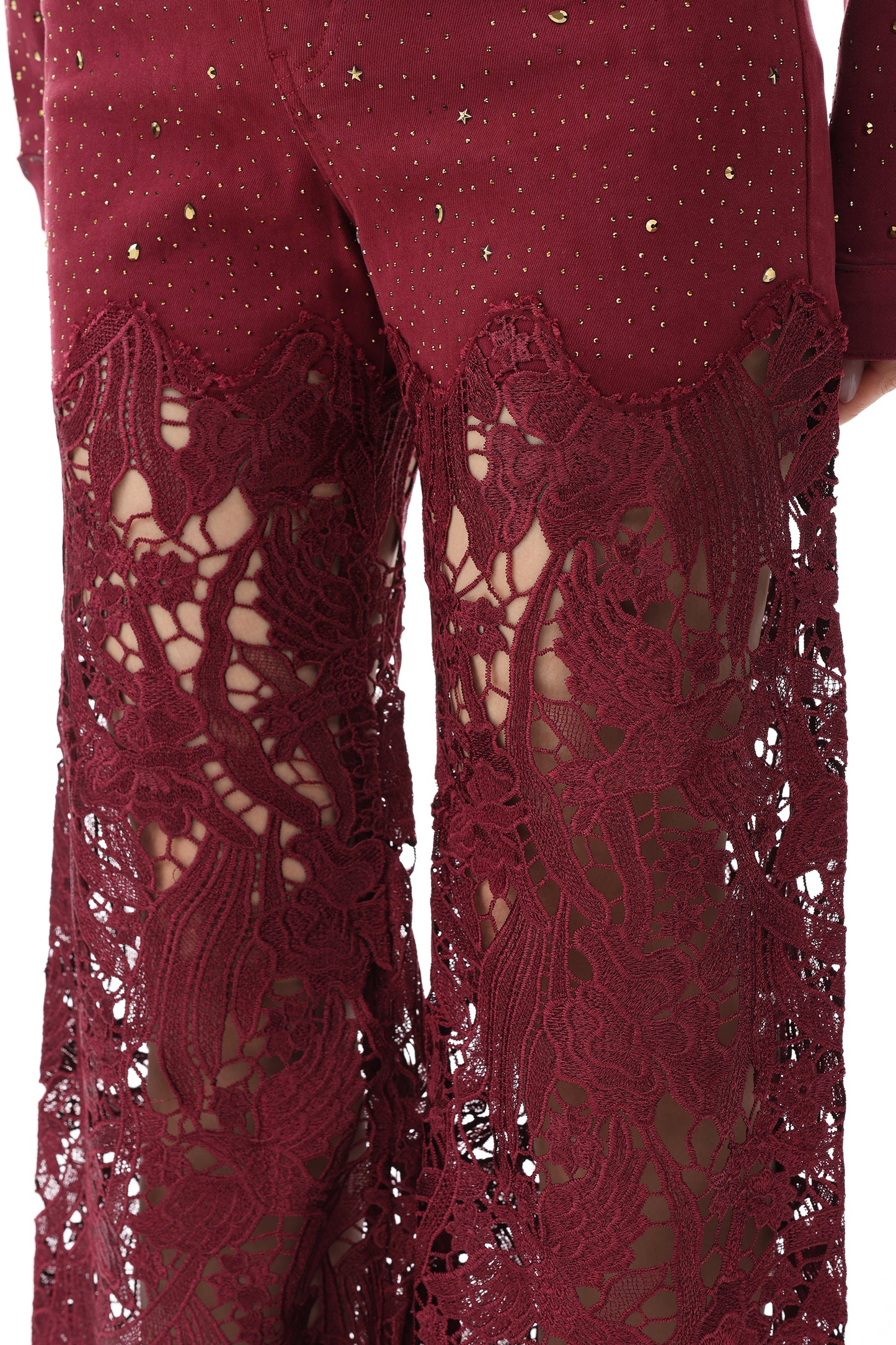 HIGH RISE LACE PANTS WITH RHINESTONE