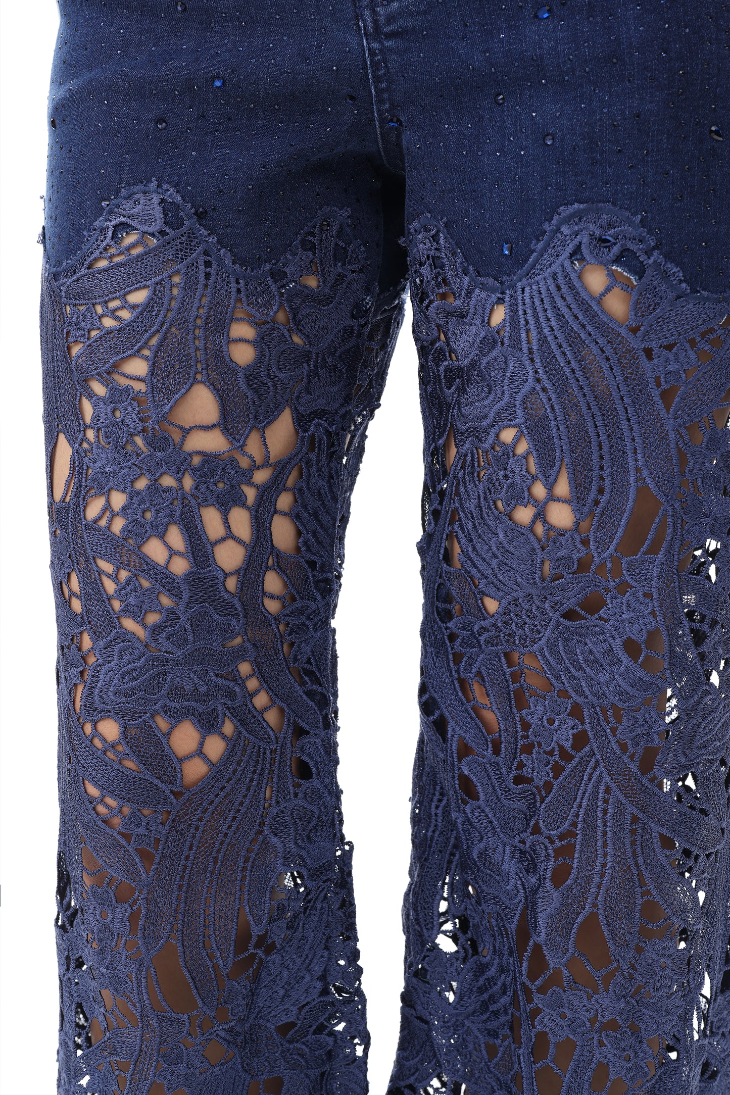PLUS HIGH RISE LACE PANTS WITH RHINESTONE