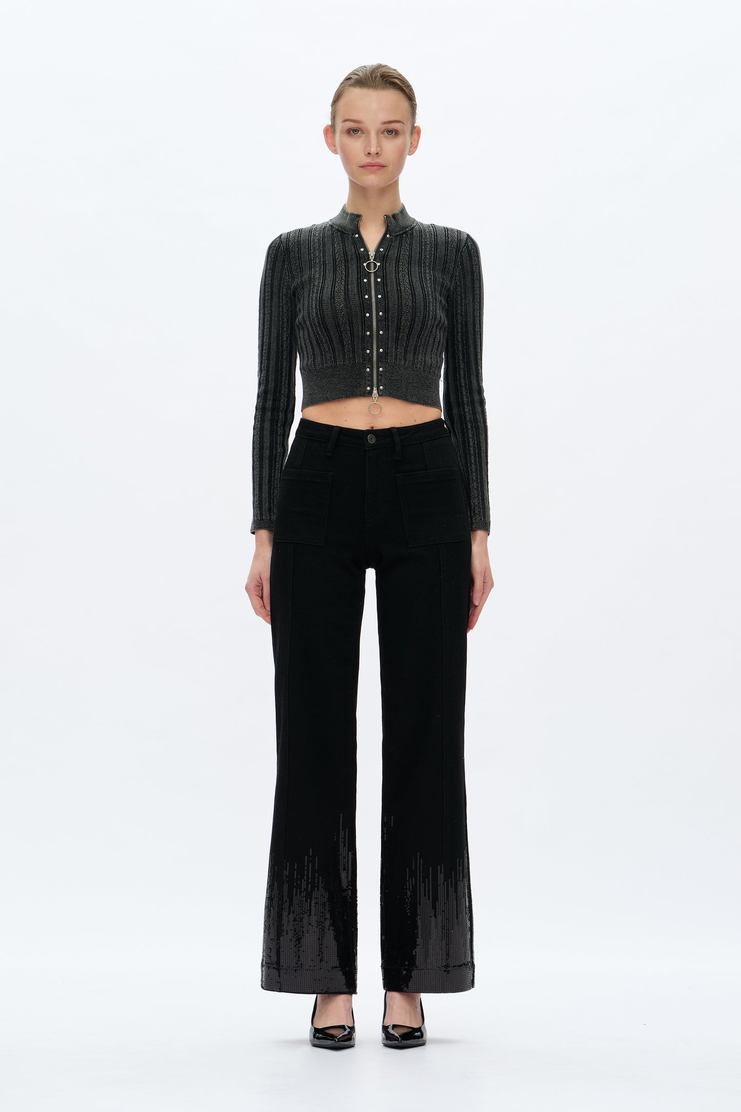 MID RISE SEQUIN WIDE LEG
