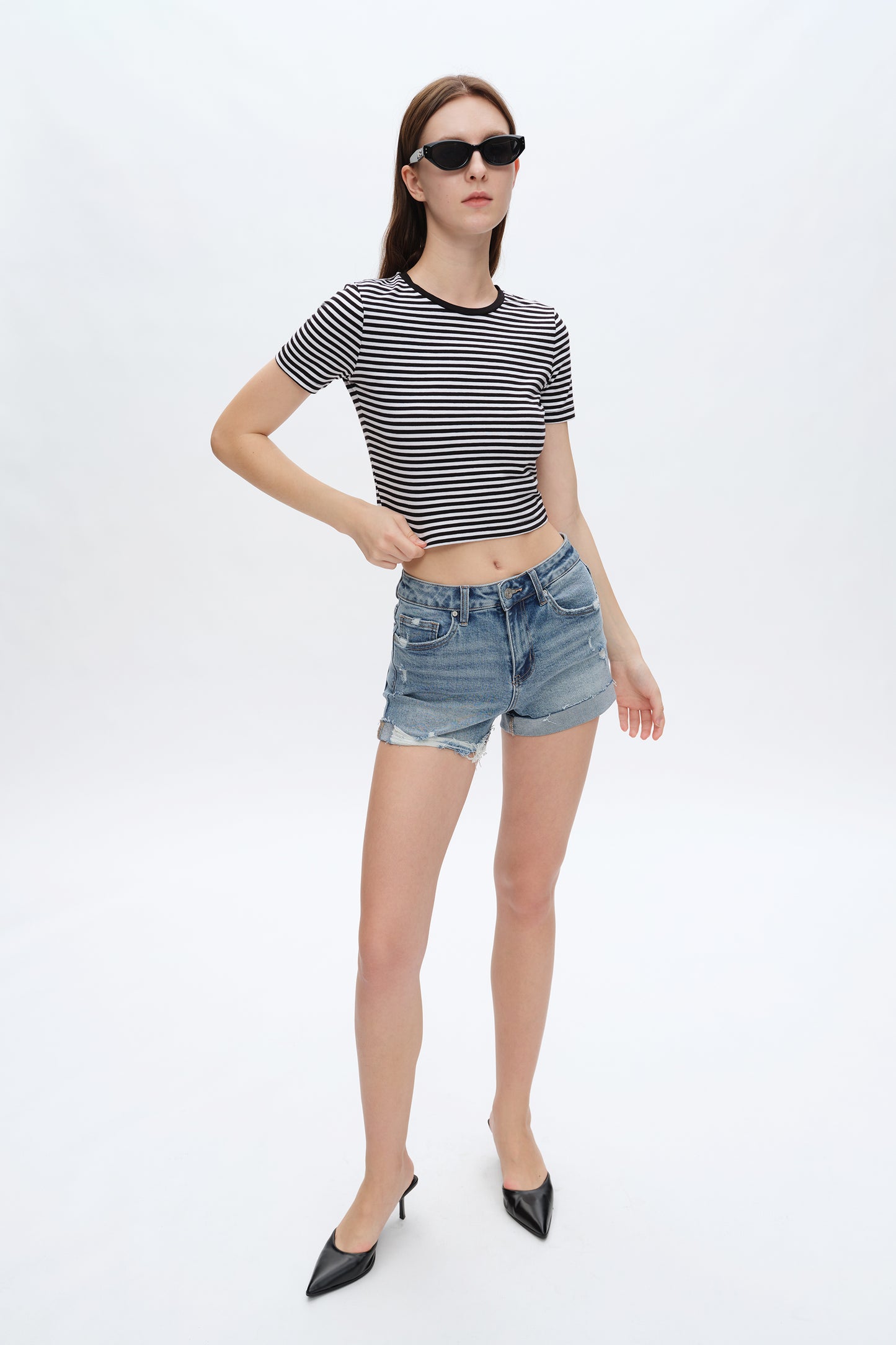 SIRI MID RISE DISTRESSED ROLLED HEM DENIM SHORTS BYH6096 (BYHE105) SOUTHERN