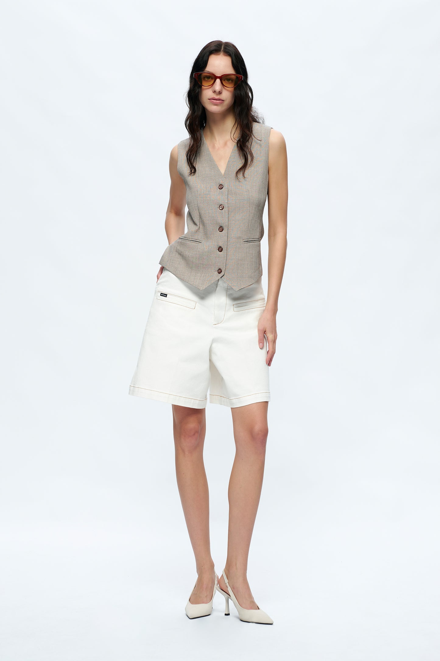 TIMOTHY HIGH RISE DROP CROTCH RELAX SHORTS BYMD003 (BYMJ119) CREAM