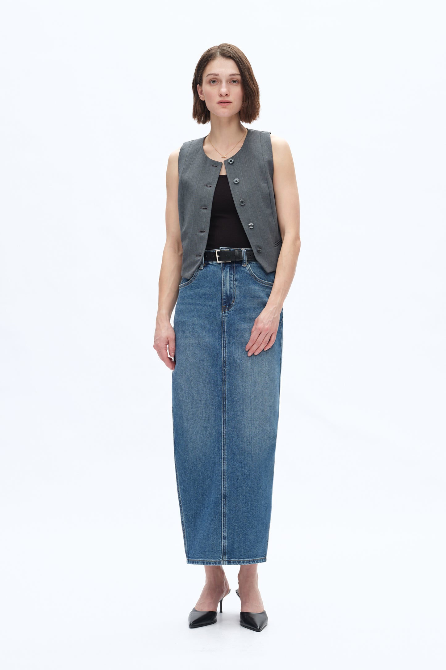 DENIM SKIRTS WITH SIDE SLIT BYK7060 (BYHE260) RETRO INDIGO BLUE