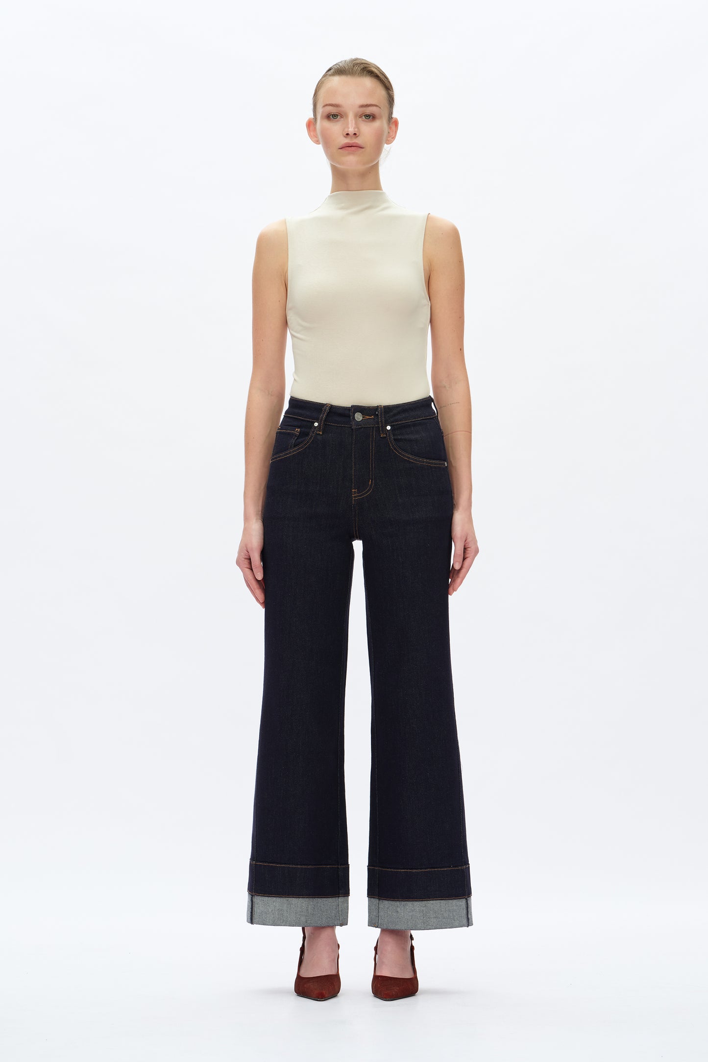 HIGH RISE WIDE LEG ROLLED