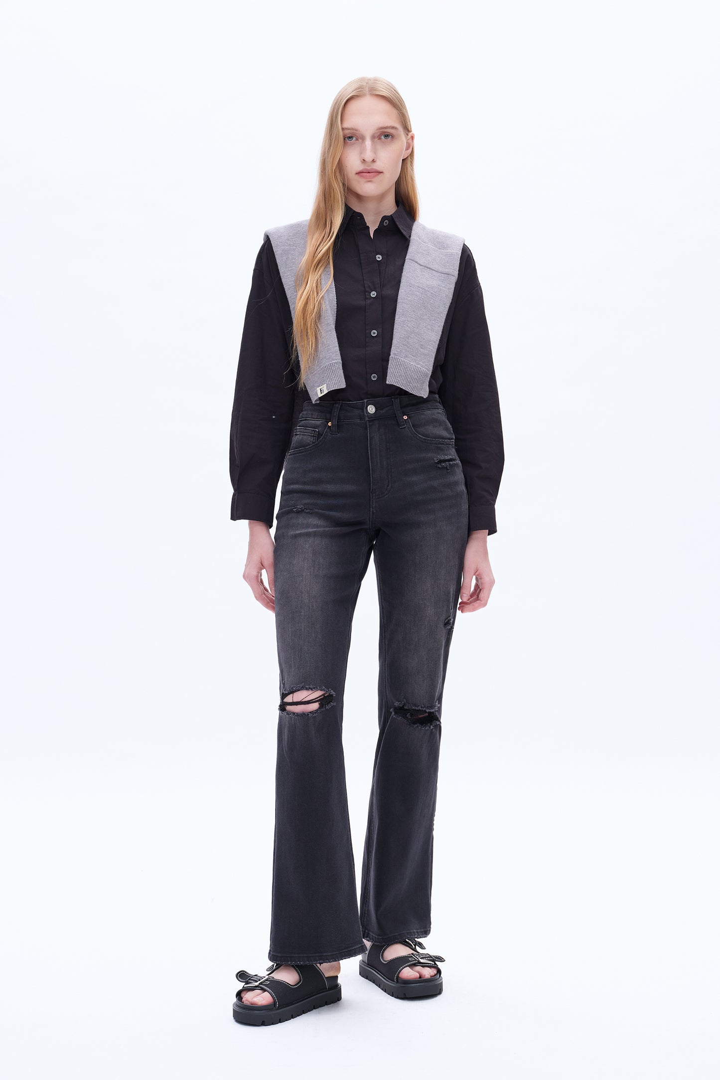 HIGH RISE FLARE JEANS BYF1104 BLACK ROCK