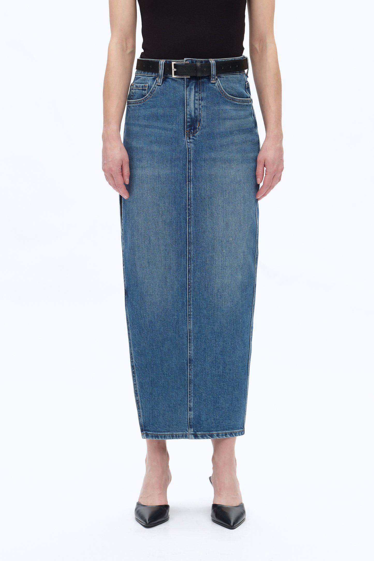 DENIM SKIRTS WITH SIDE SLIT BYK7060 (BYHE260) RETRO INDIGO BLUE