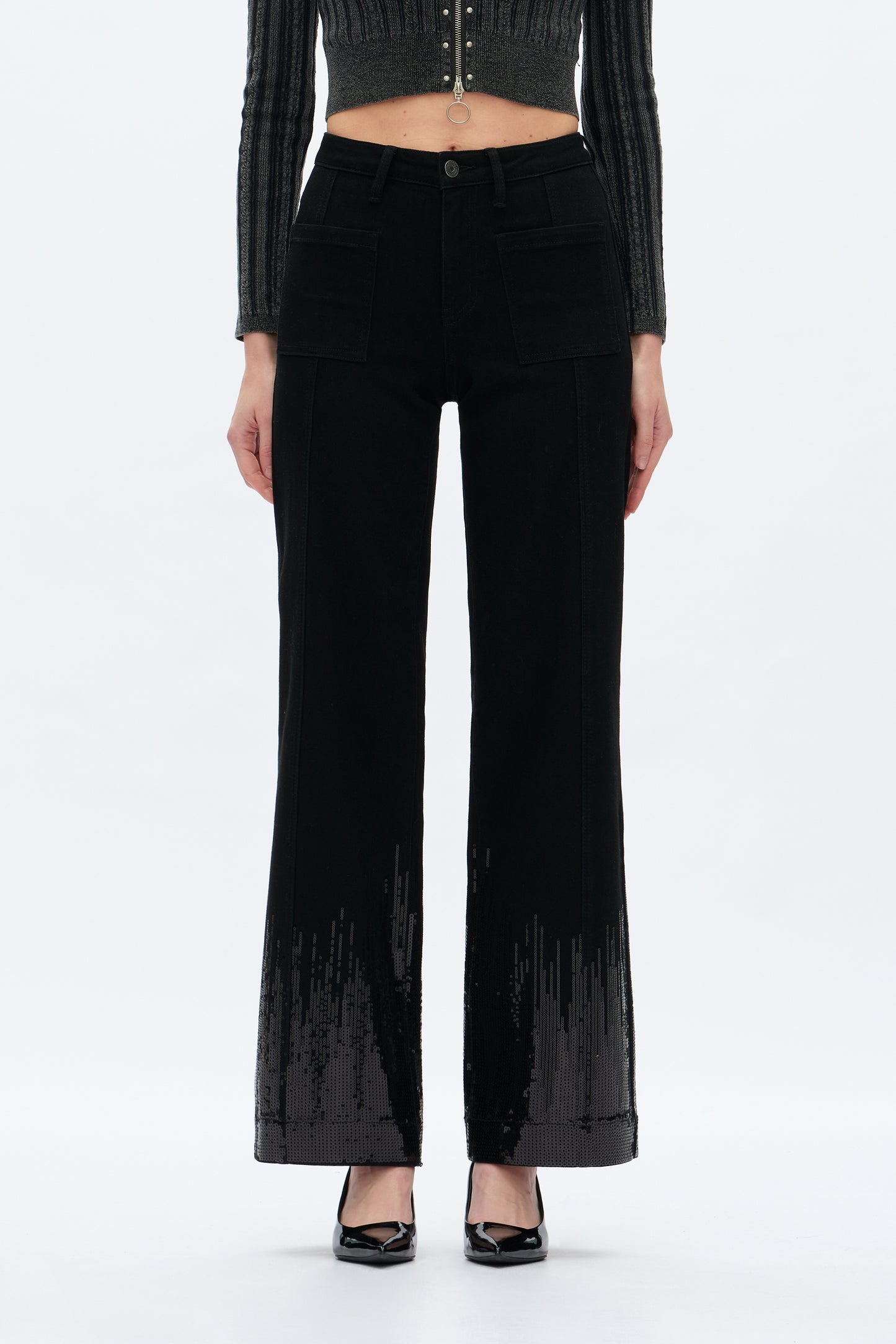 MID RISE SEQUIN WIDE LEG