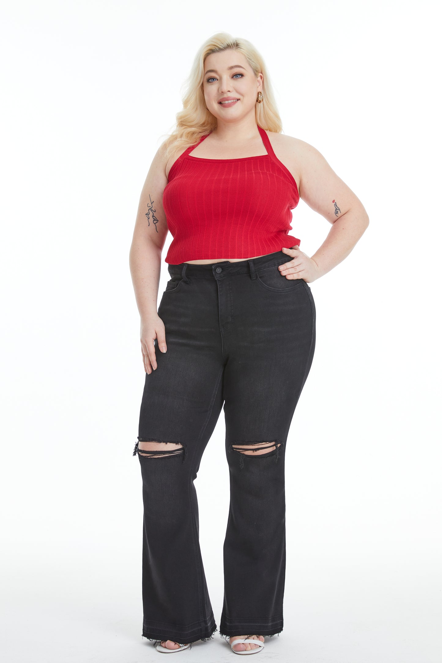 LAUREN HIGH RISE FLARE JEANS WITH RAW HEM BYF1129-P (BYHE055-P) BLACK PLUS SIZE