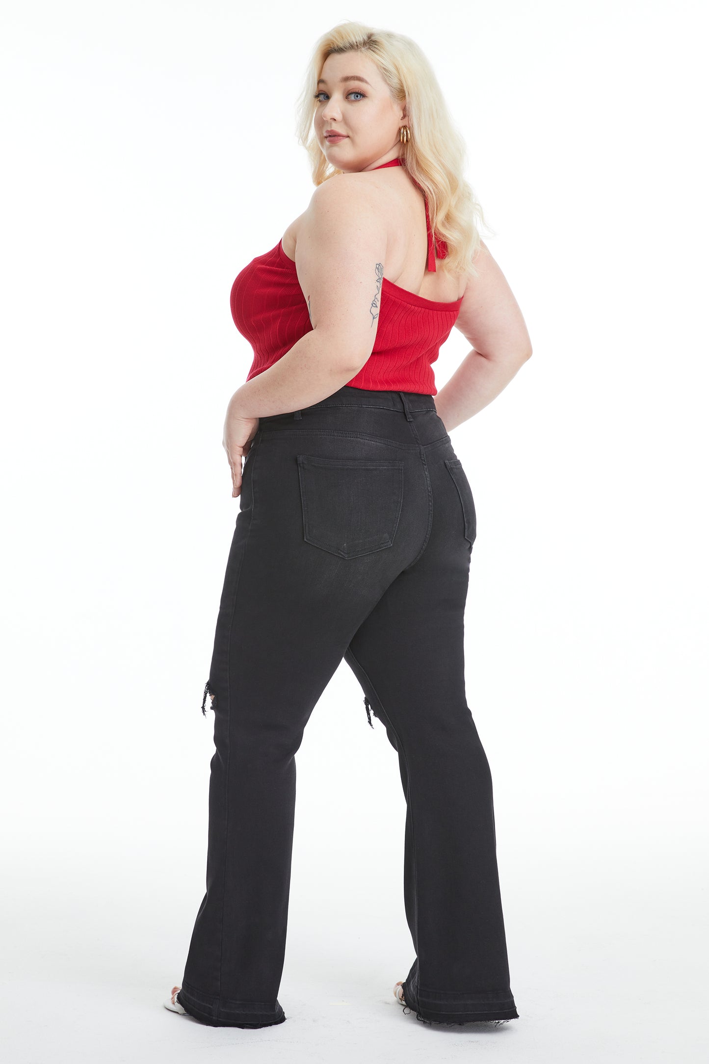 LAUREN HIGH RISE FLARE JEANS WITH RAW HEM BYF1129-P (BYHE055-P) BLACK PLUS SIZE