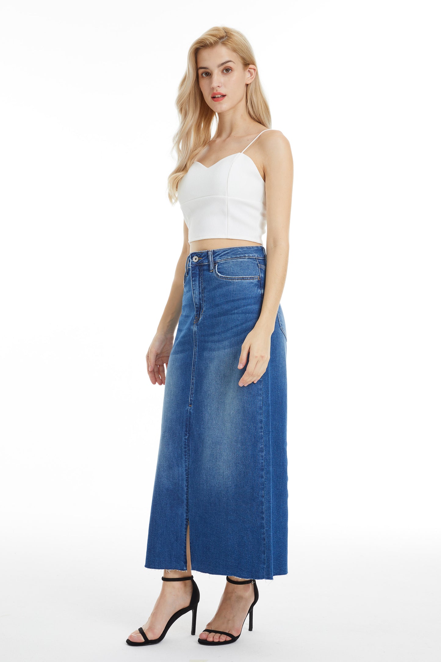 MID RISE MIDI SKIRT