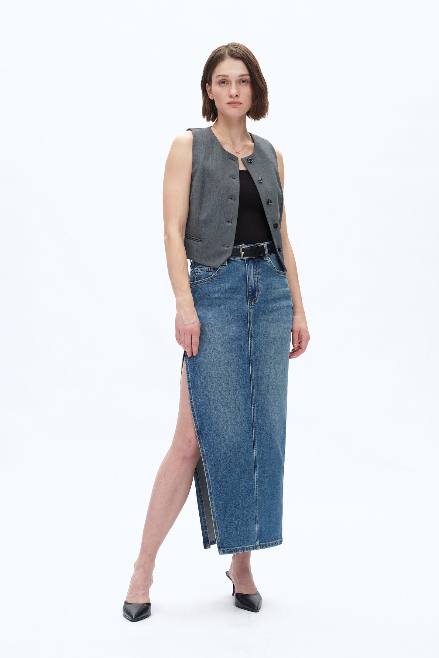 DENIM SKIRTS WITH SIDE SLIT BYK7060 (BYHE260) RETRO INDIGO BLUE