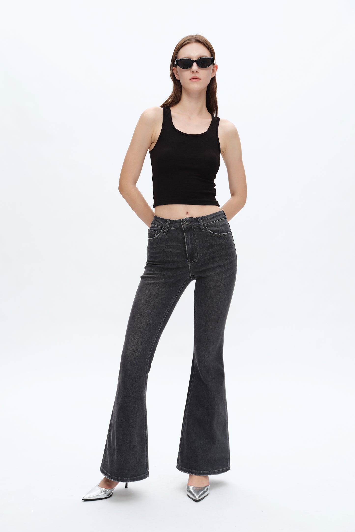 HIGH RISE FLARE JEANS BYF1118 (BYHE003) GRAY