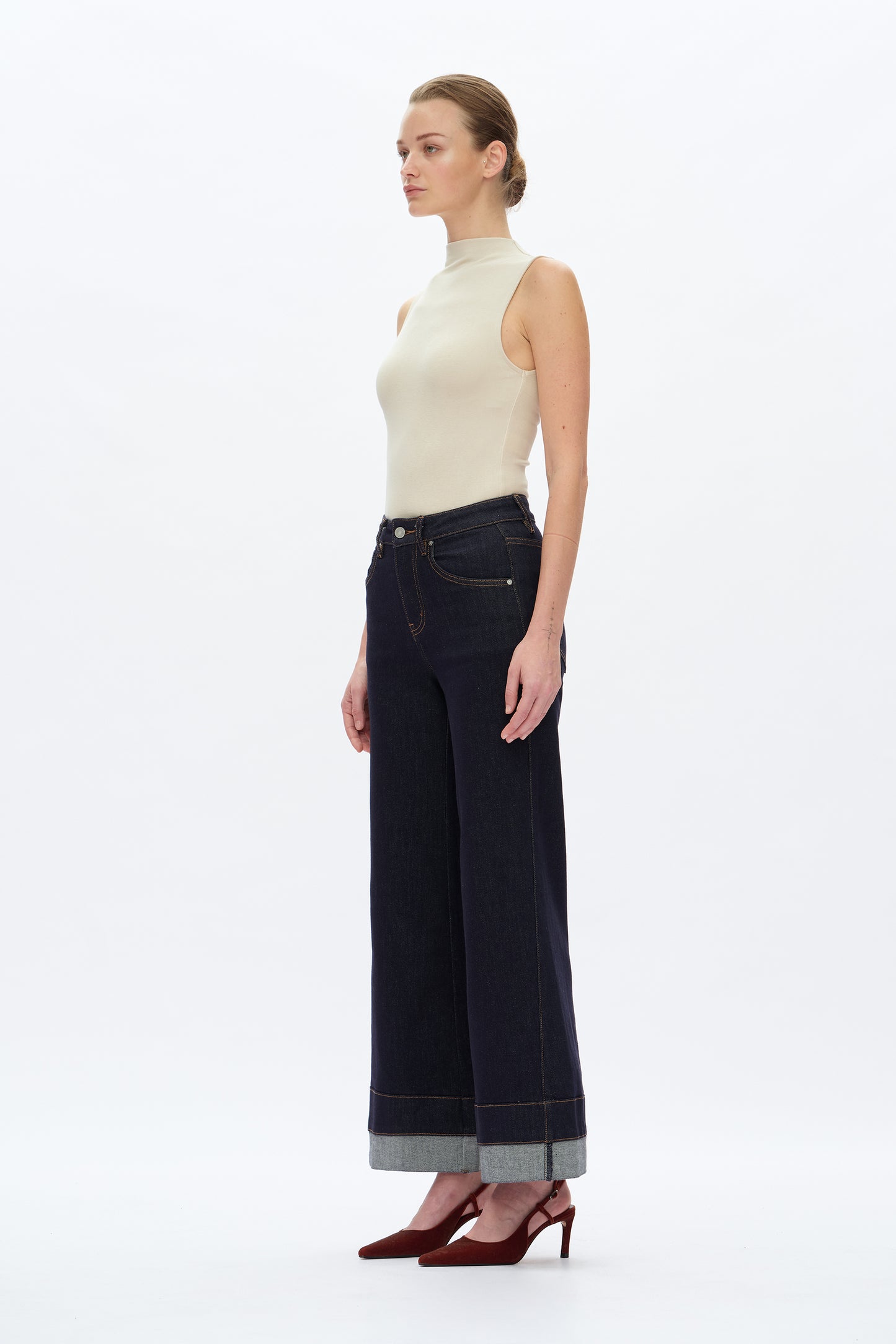 HIGH RISE WIDE LEG ROLLED
