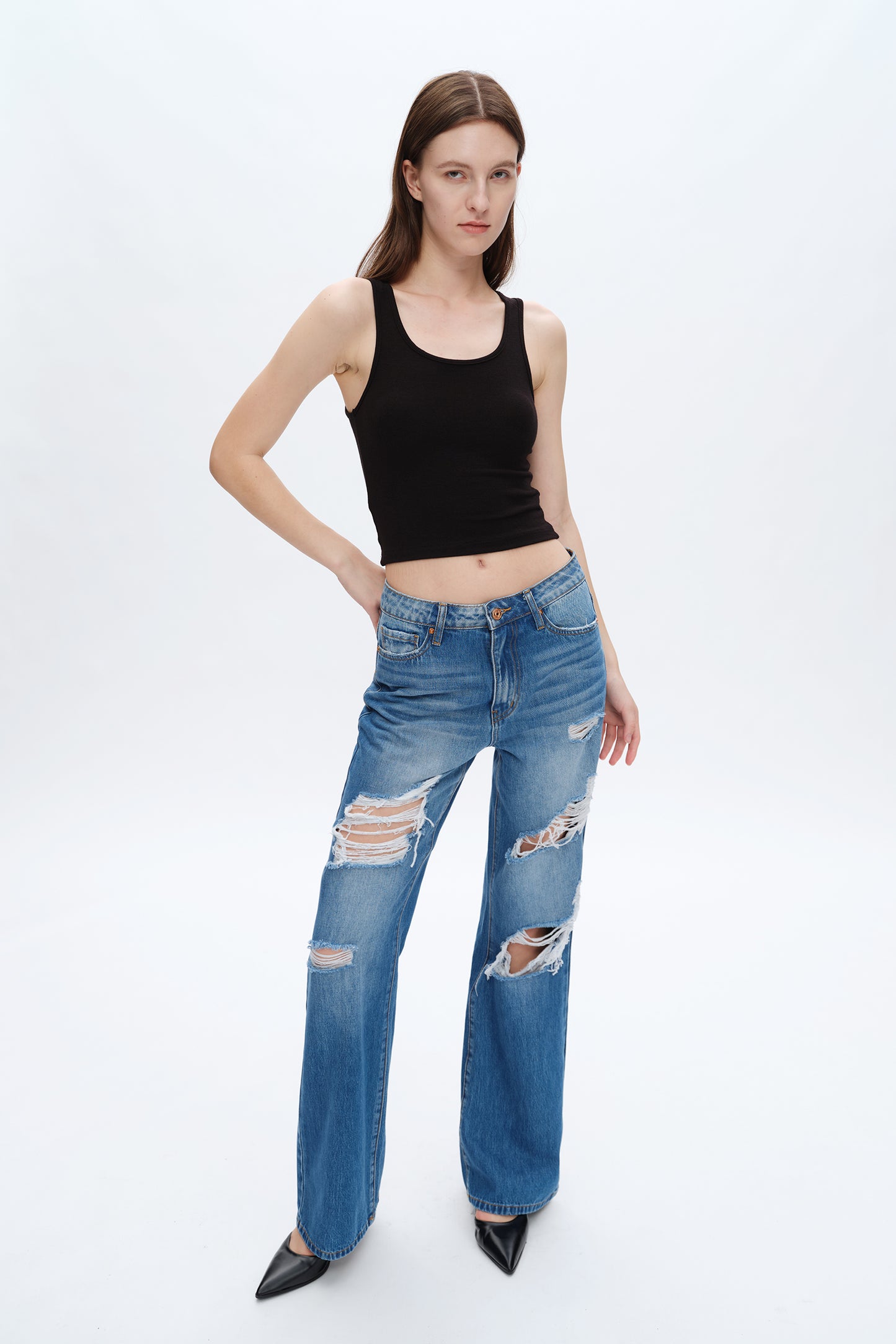 RITA SUPER HIGH RISE DISTRESSED WIDE LEG JEANS BYW8153 (BYHE193) VIVID BLUE