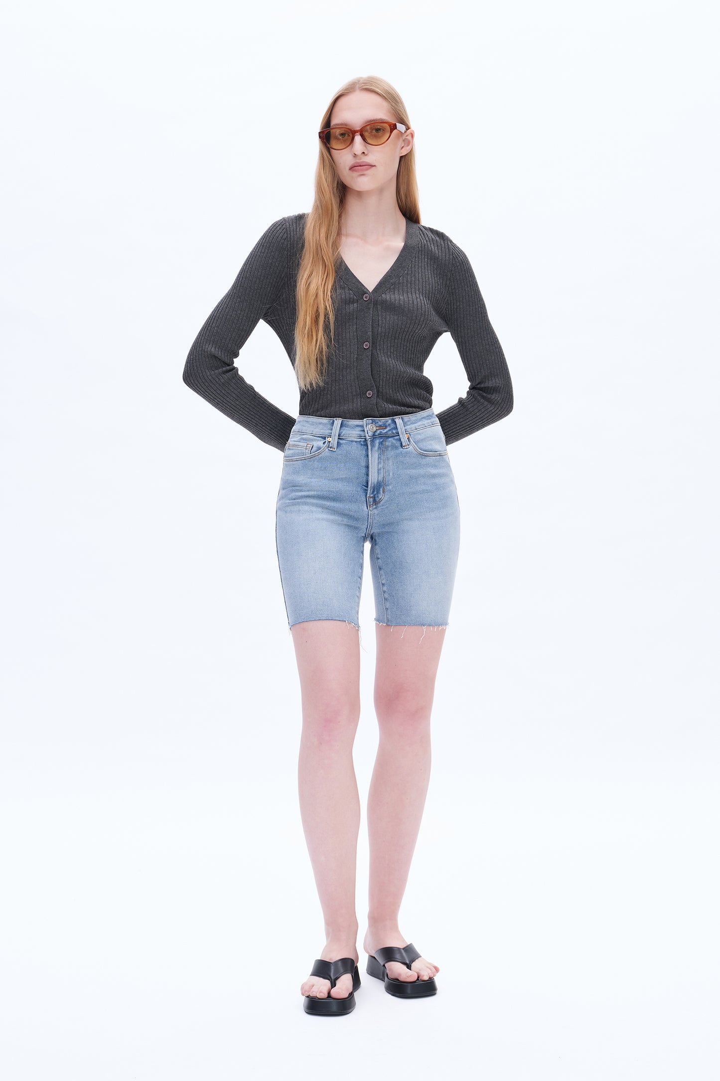 LILY MID RISE STRETCH DENIM SHORTS BYH6088 (BYLY002) WAVE