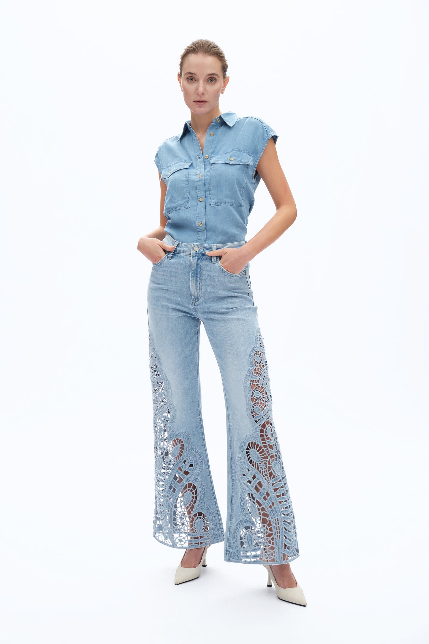 HIGH RISE LACE WIDE LEG