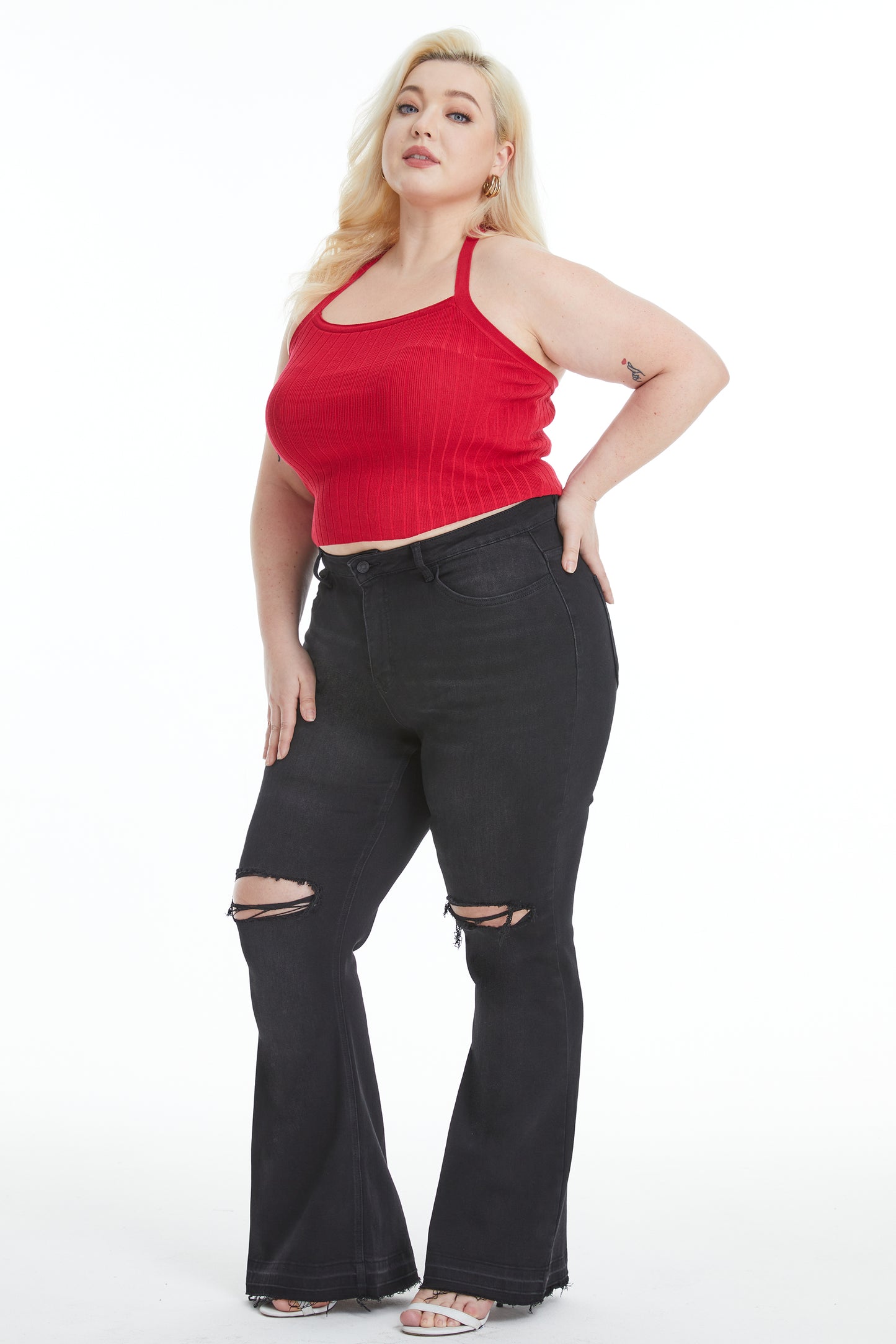 LAUREN HIGH RISE FLARE JEANS WITH RAW HEM BYF1129-P (BYHE055-P) BLACK PLUS SIZE