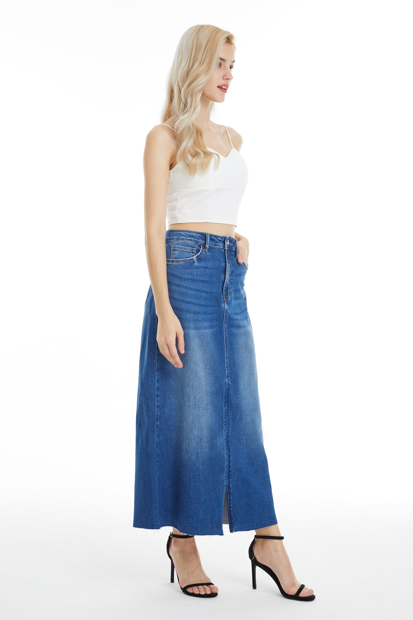 MID RISE MIDI SKIRT