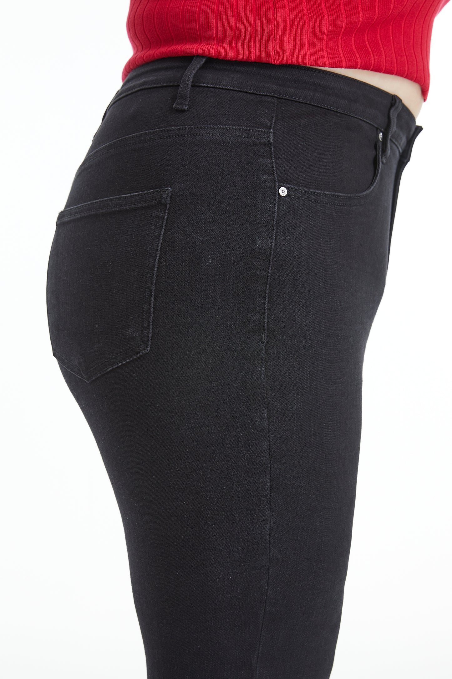 HIGH RISE FLARE JEANS WITH CRINKLE BYF1127-P (BYHE057) SOLID BLACK PLUS SIZE