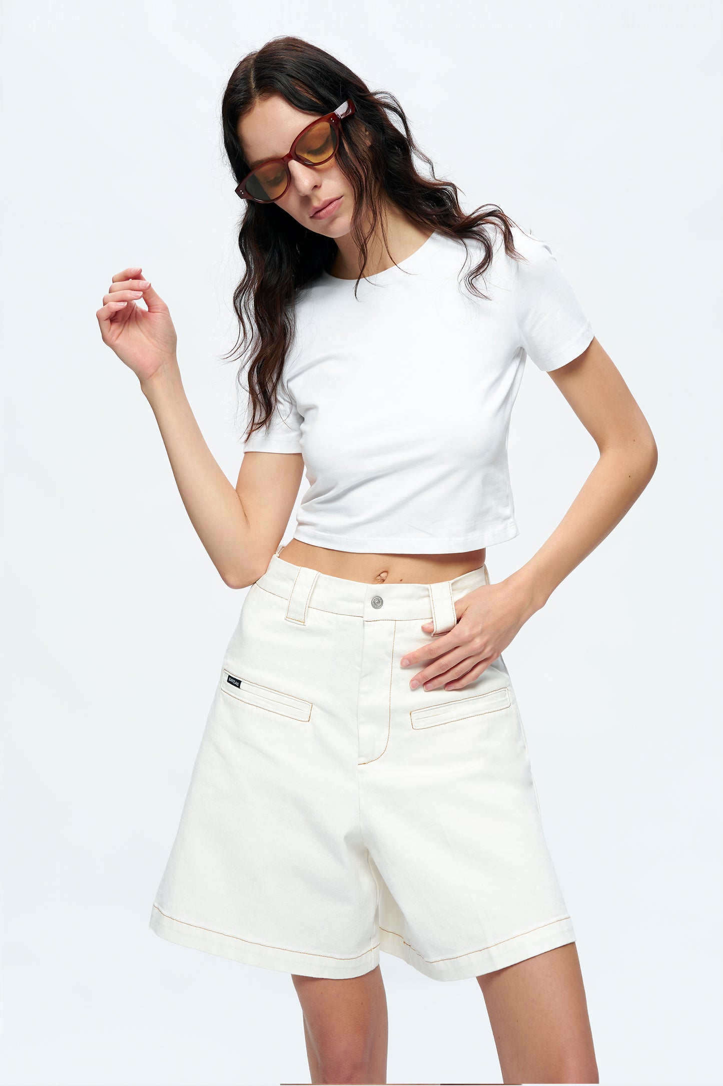 TIMOTHY HIGH RISE DROP CROTCH RELAX SHORTS BYMD003 (BYMJ119) CREAM
