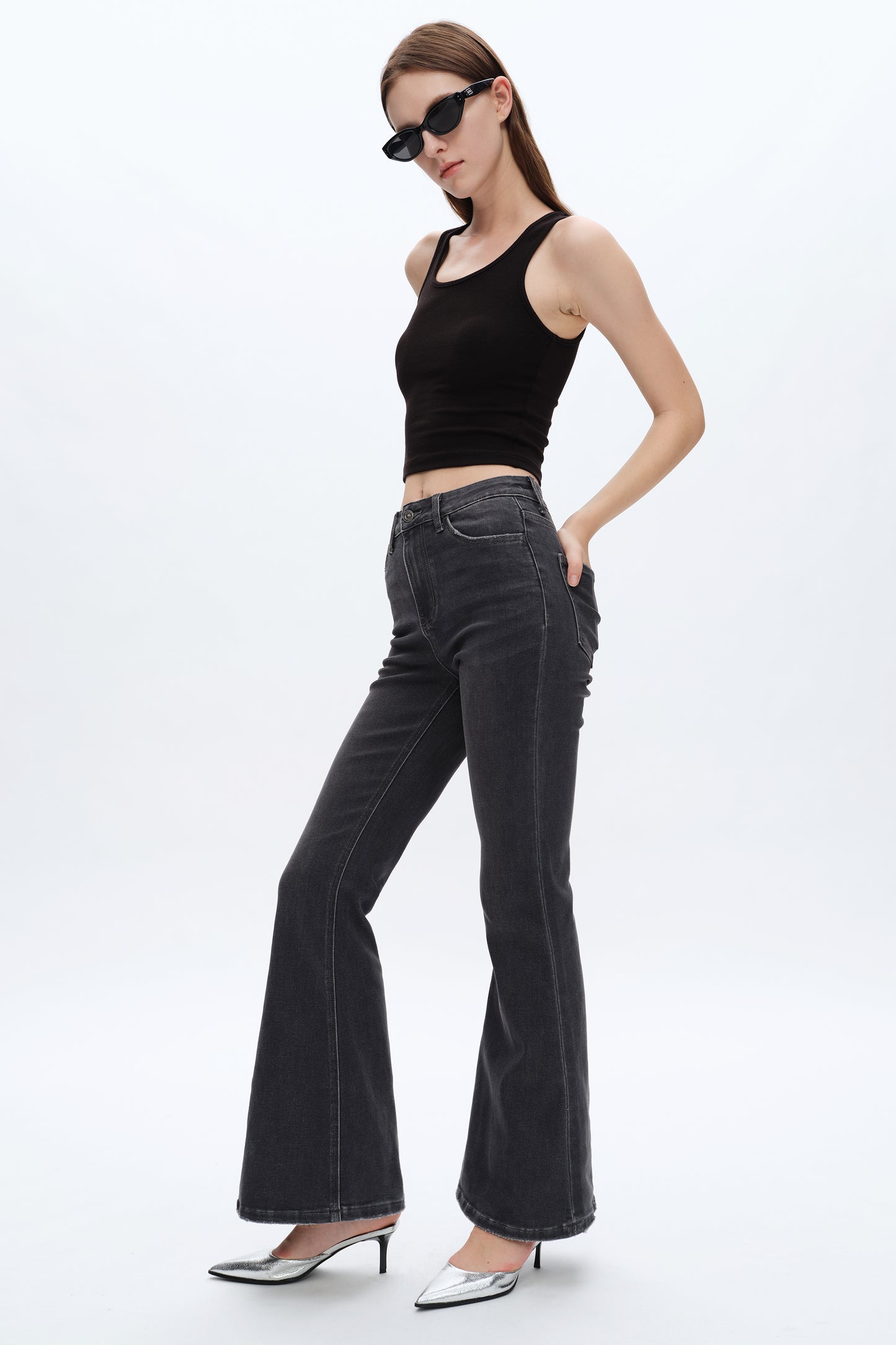 HIGH RISE FLARE JEANS BYF1118 (BYHE003) GRAY