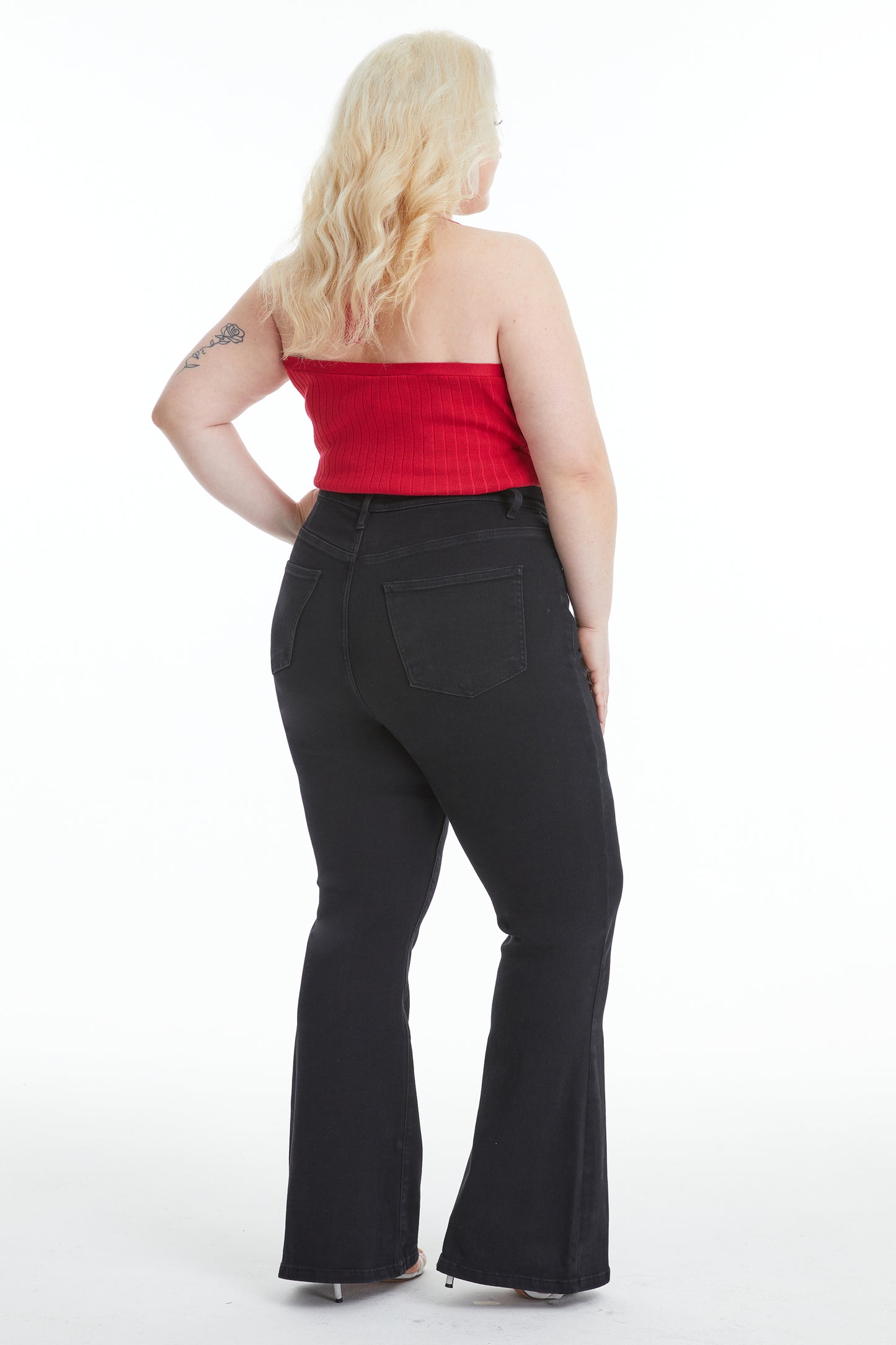 HIGH RISE FLARE JEANS WITH CRINKLE BYF1127-P (BYHE057) SOLID BLACK PLUS SIZE