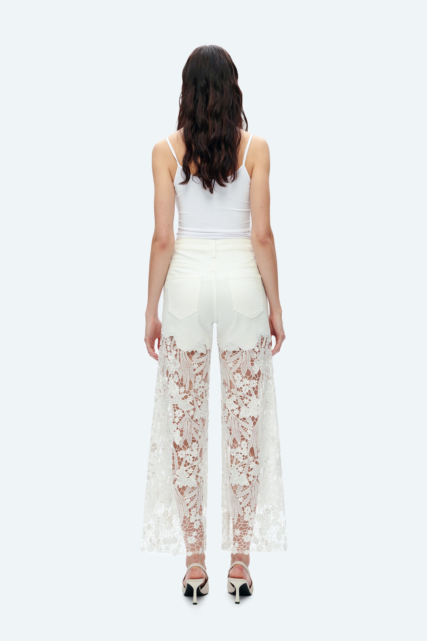 HIGH RISE LACE PANTS WITH RHINESTONE BYW8090 WHITE