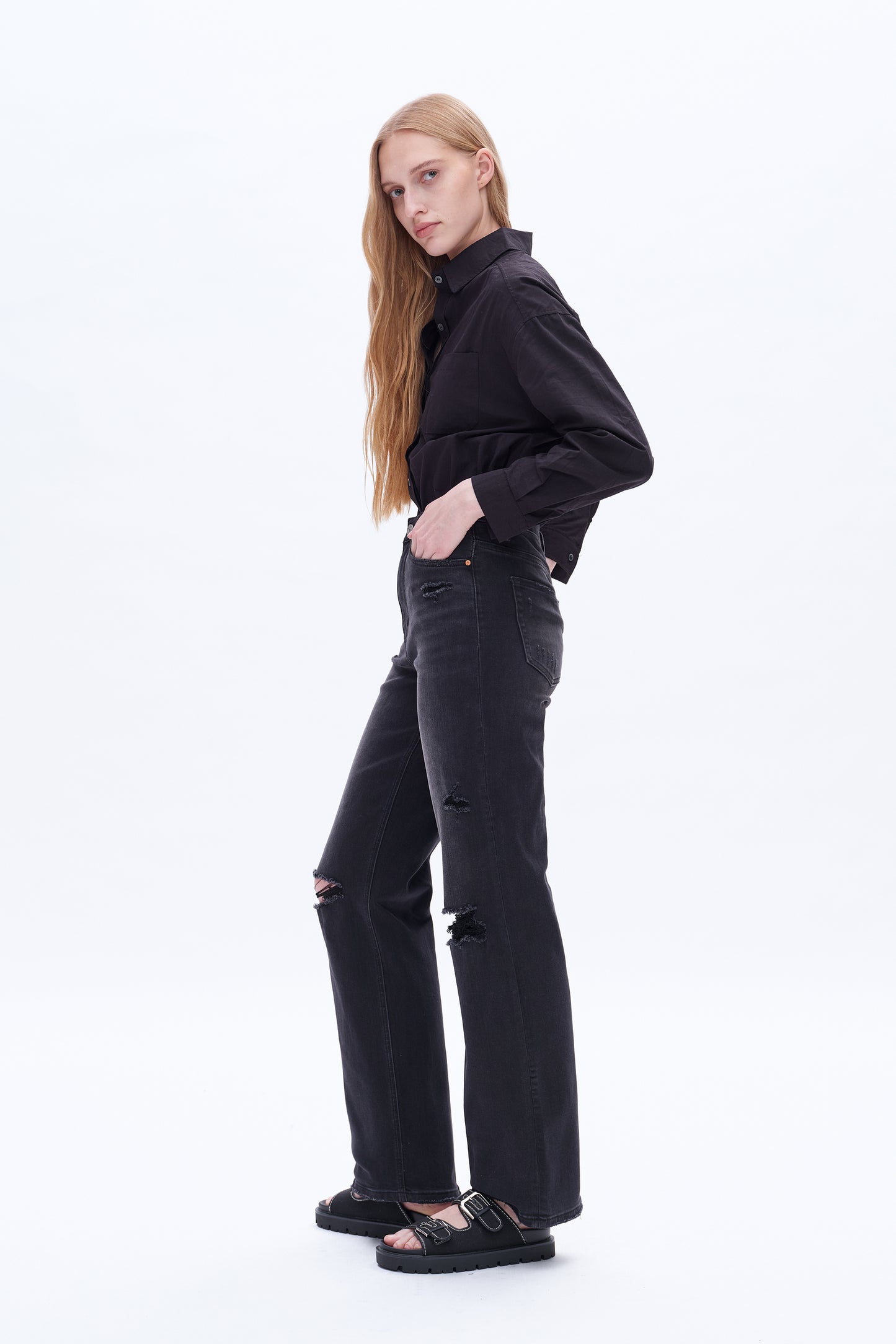 HIGH RISE FLARE JEANS BYF1104 BLACK ROCK