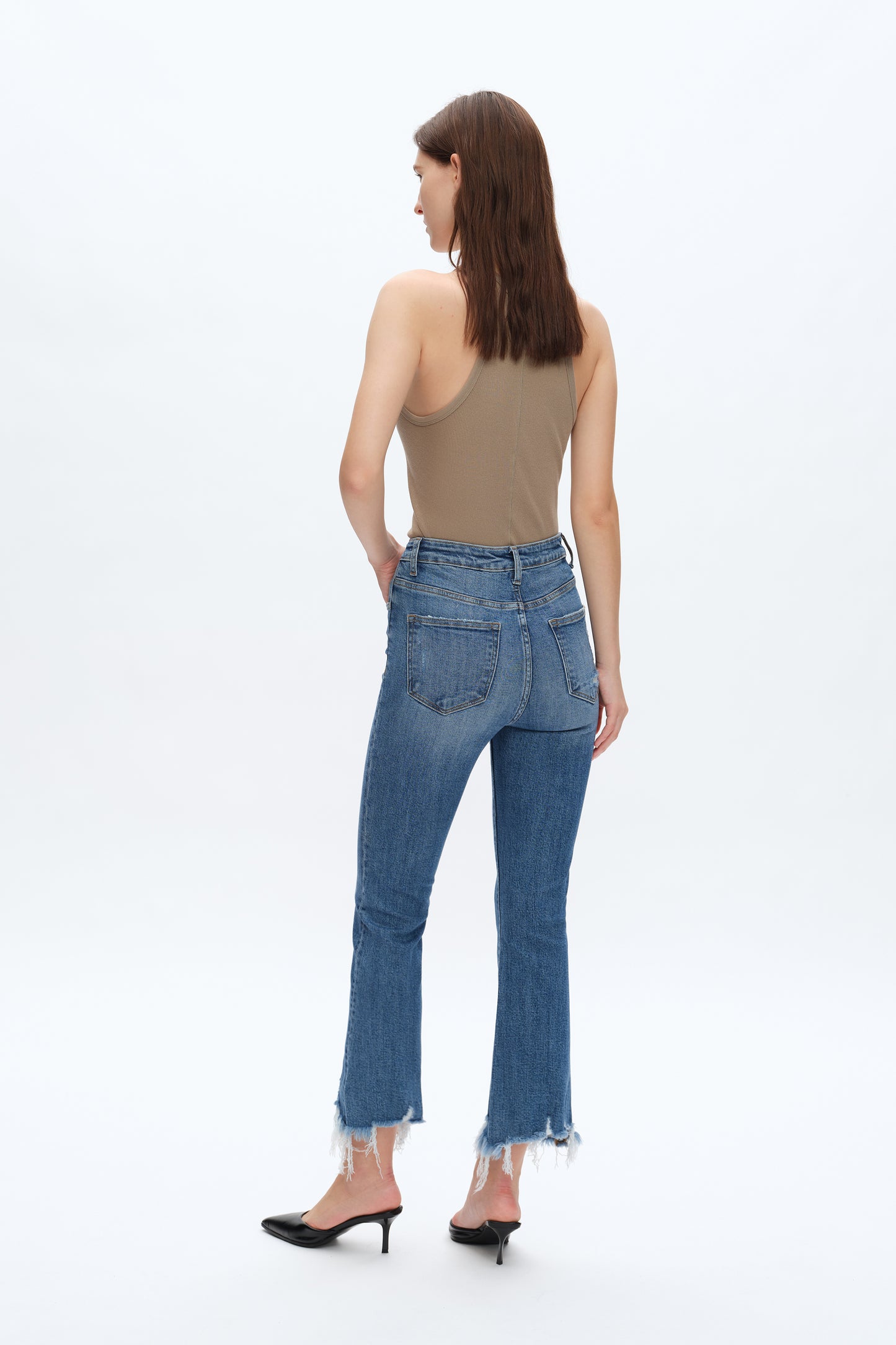 RITA HIGH RISE FRAYED HEM ANKLE FLARE JEANS BYF1152 MEDIUM BLUE