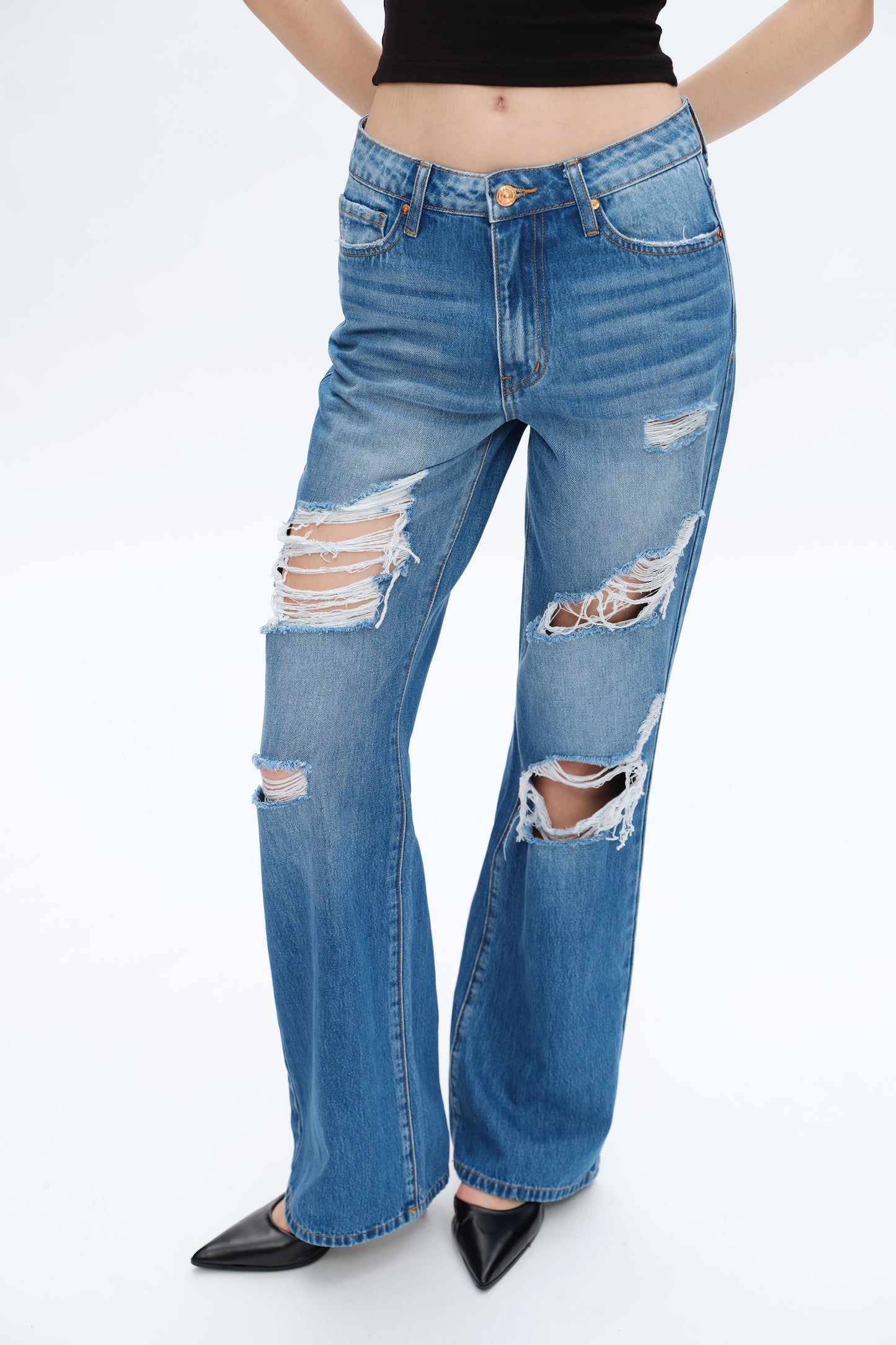 RITA SUPER HIGH RISE DISTRESSED WIDE LEG JEANS BYW8153 (BYHE193) VIVID BLUE