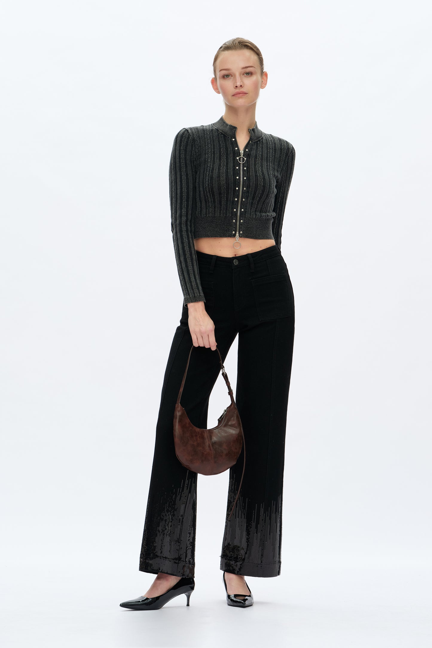MID RISE SEQUIN WIDE LEG