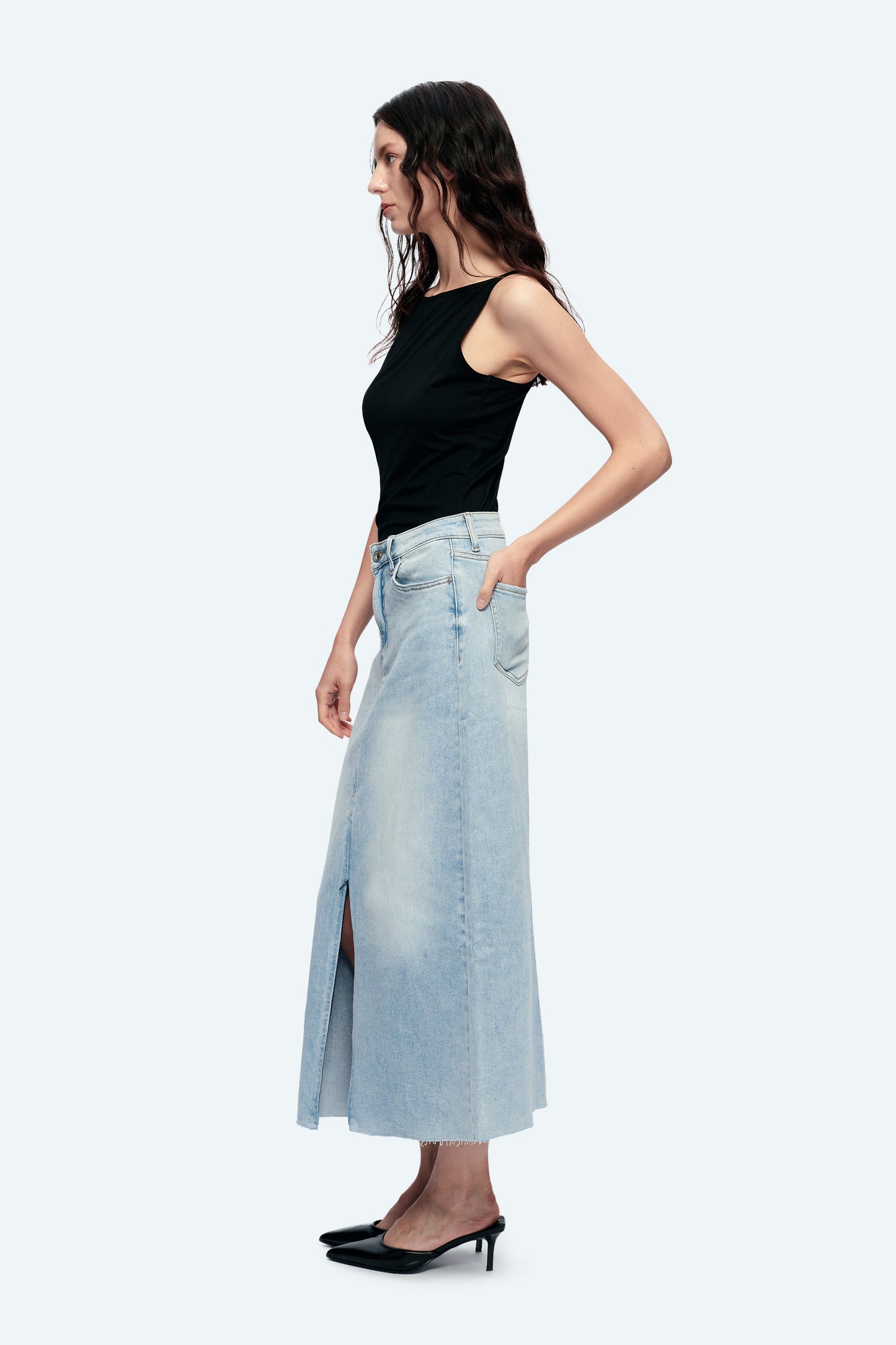 MID RISE MIDI SKIRT