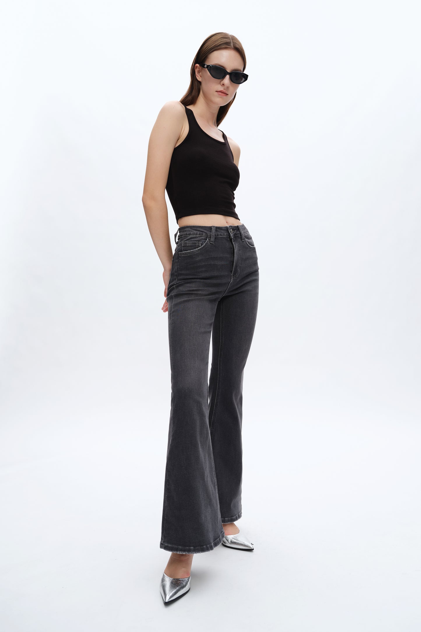 HIGH RISE FLARE JEANS BYF1118 (BYHE003) GRAY