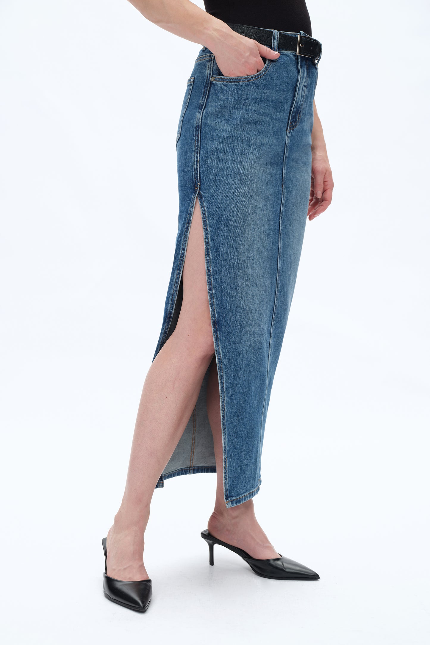 DENIM SKIRTS WITH SIDE SLIT BYK7060 (BYHE260) RETRO INDIGO BLUE