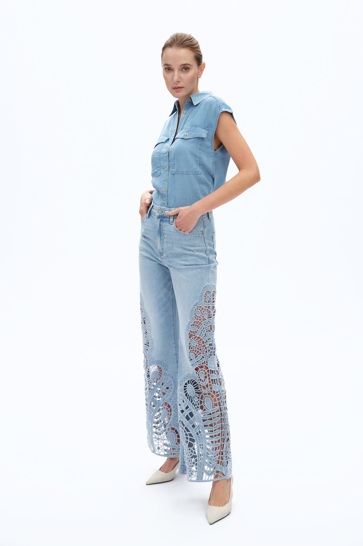 HIGH RISE LACE WIDE LEG