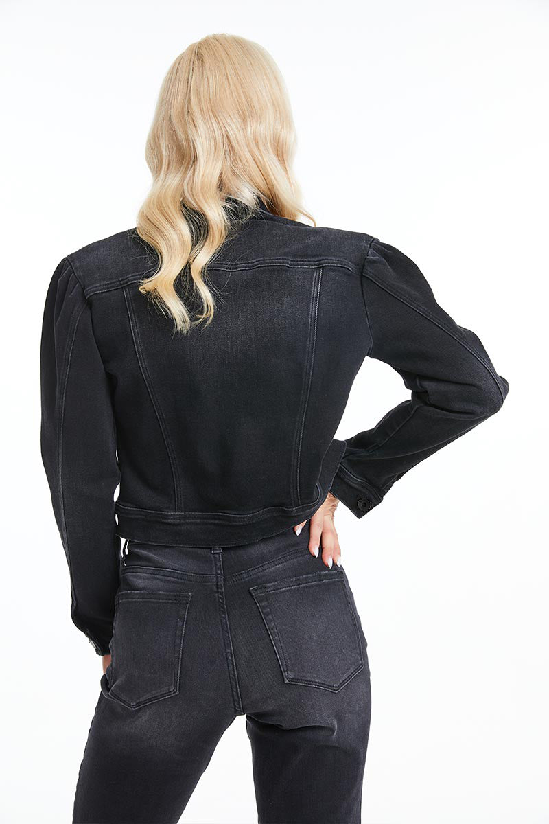 PUFFY SLEEVE DENIM JACKET BYJ9024 BLACK BAR