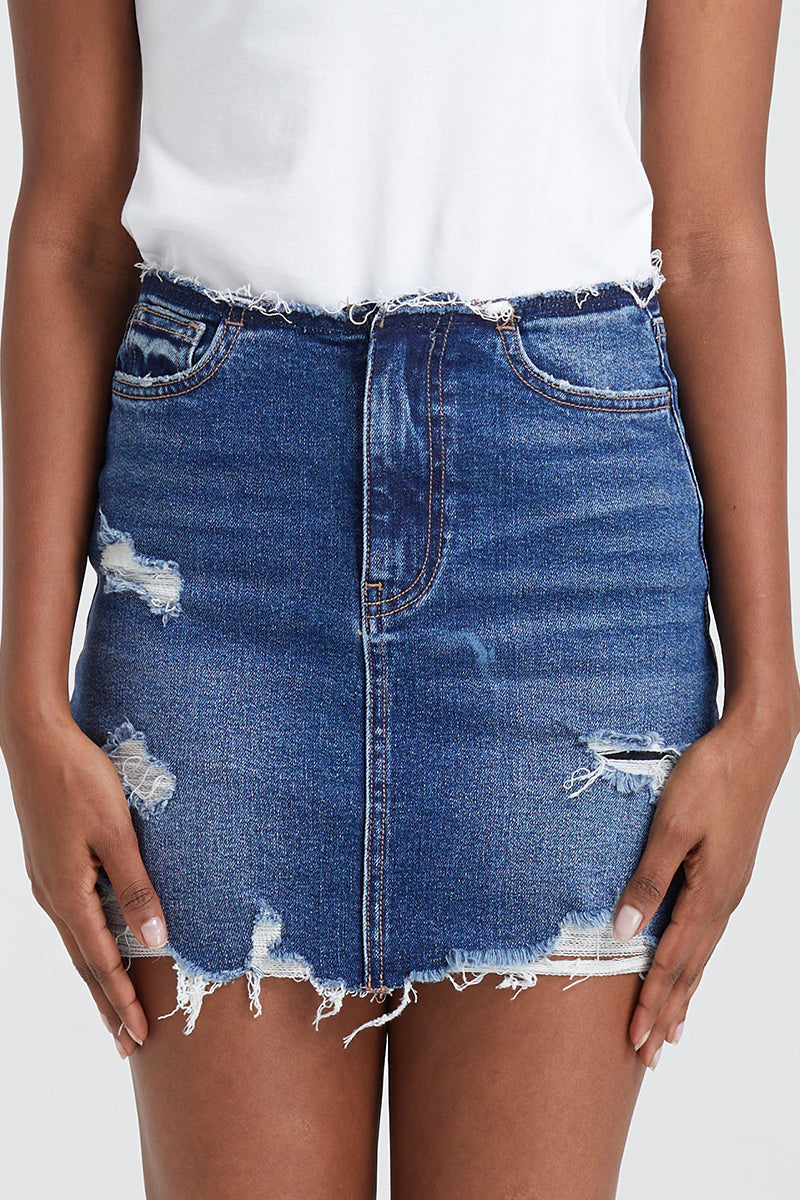 DISTRESSED RISELESS SKIRT