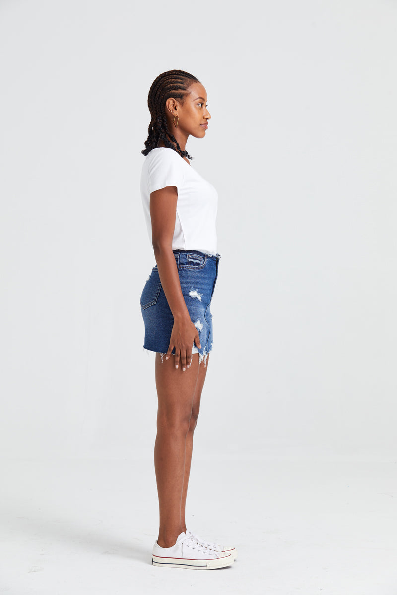 DISTRESSED RISELESS SKIRT