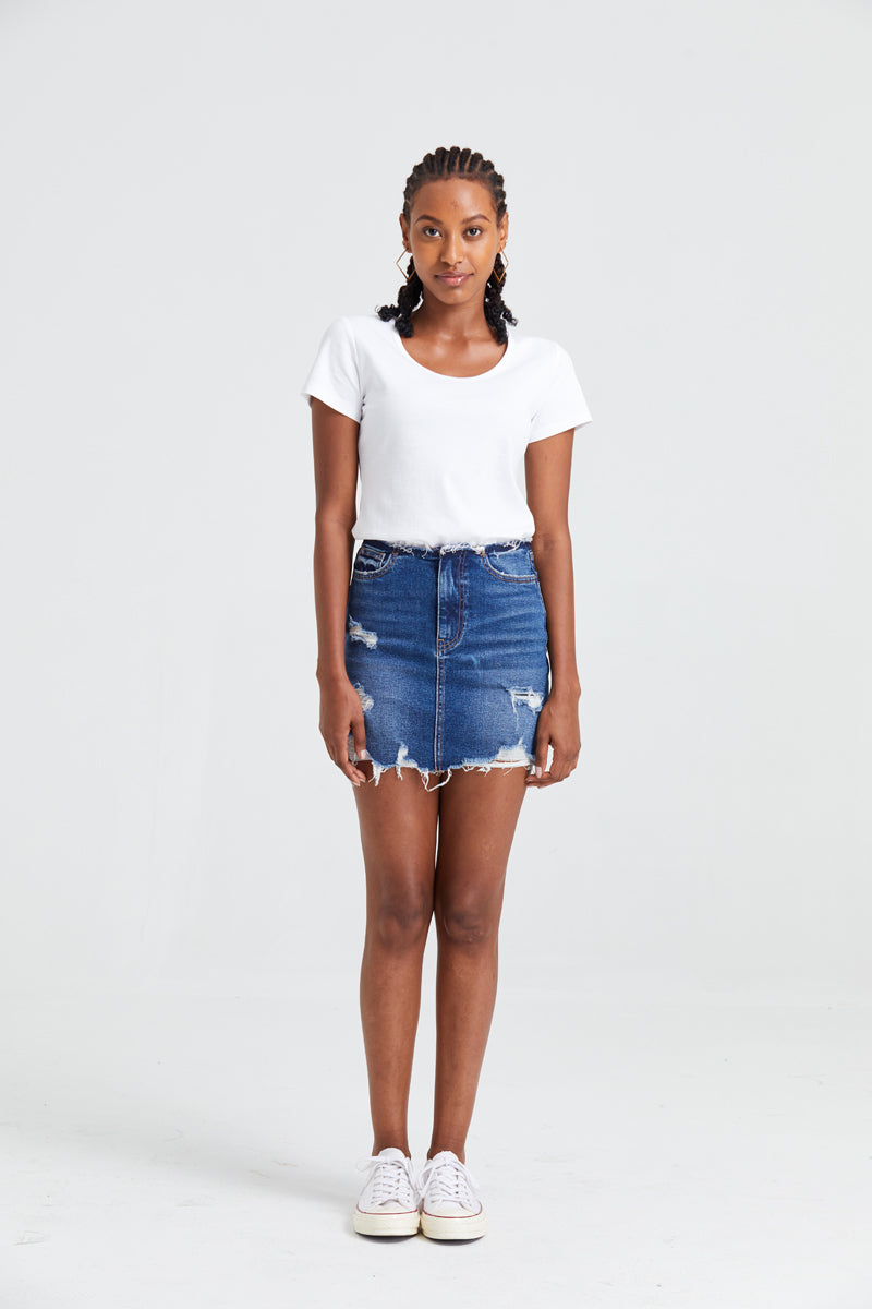 DISTRESSED RISELESS SKIRT