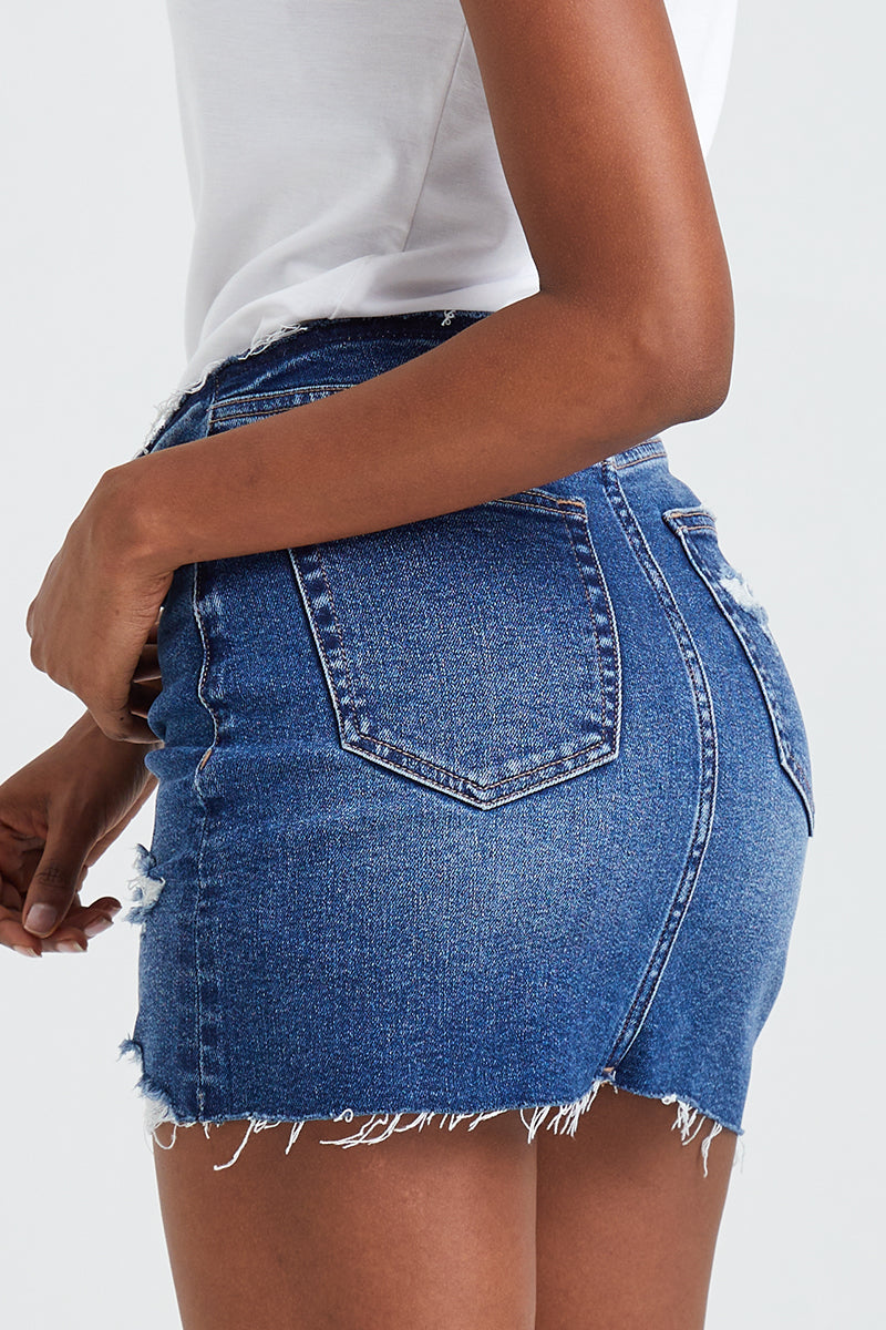 DISTRESSED RISELESS SKIRT