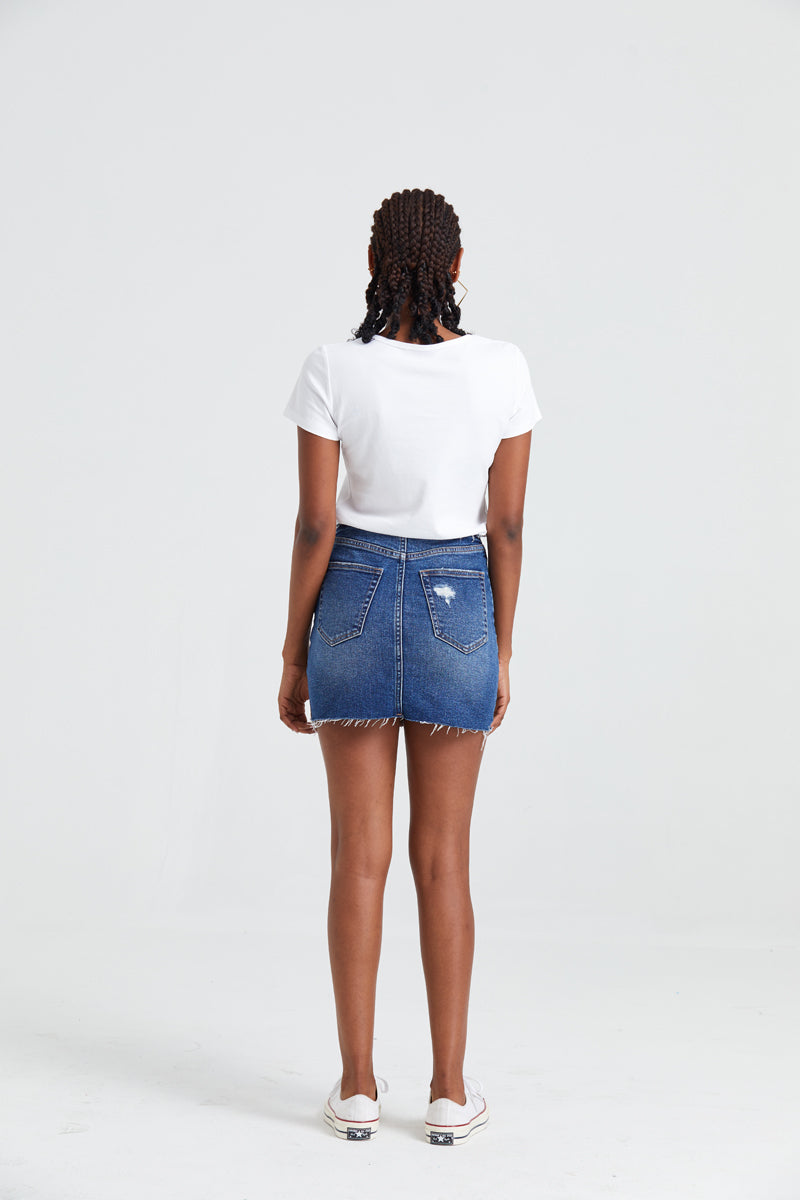 DISTRESSED RISELESS SKIRT