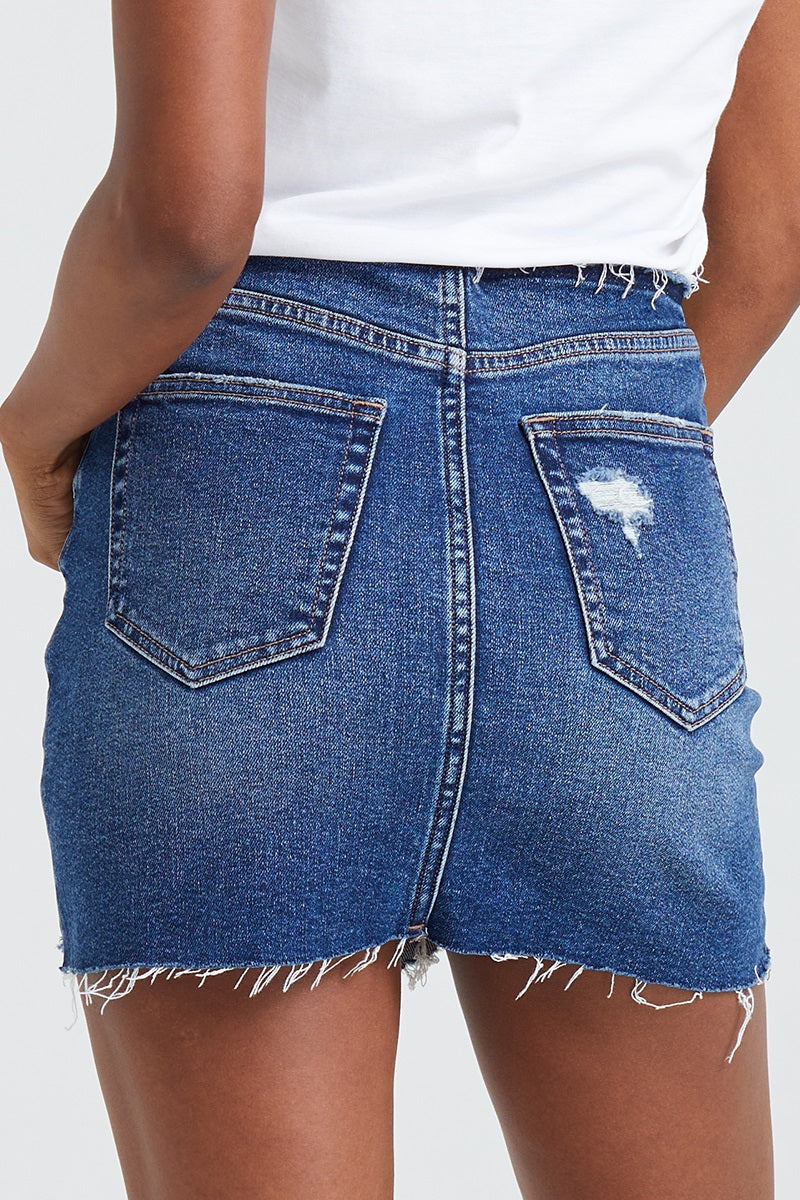 DISTRESSED RISELESS SKIRT