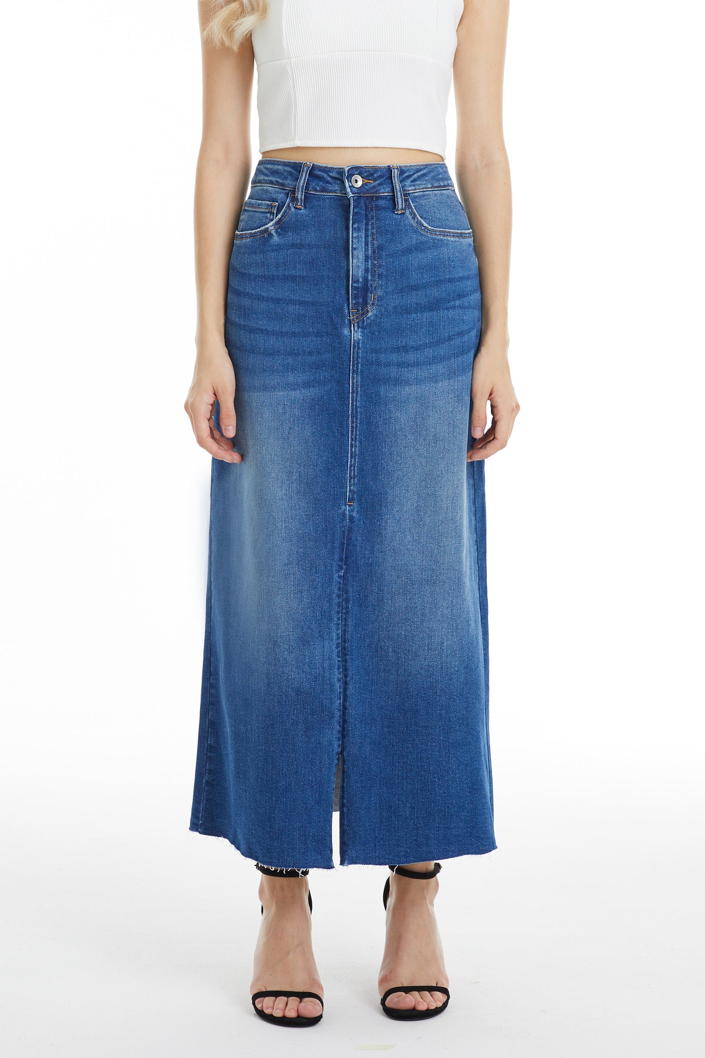 MID RISE MIDI SKIRT