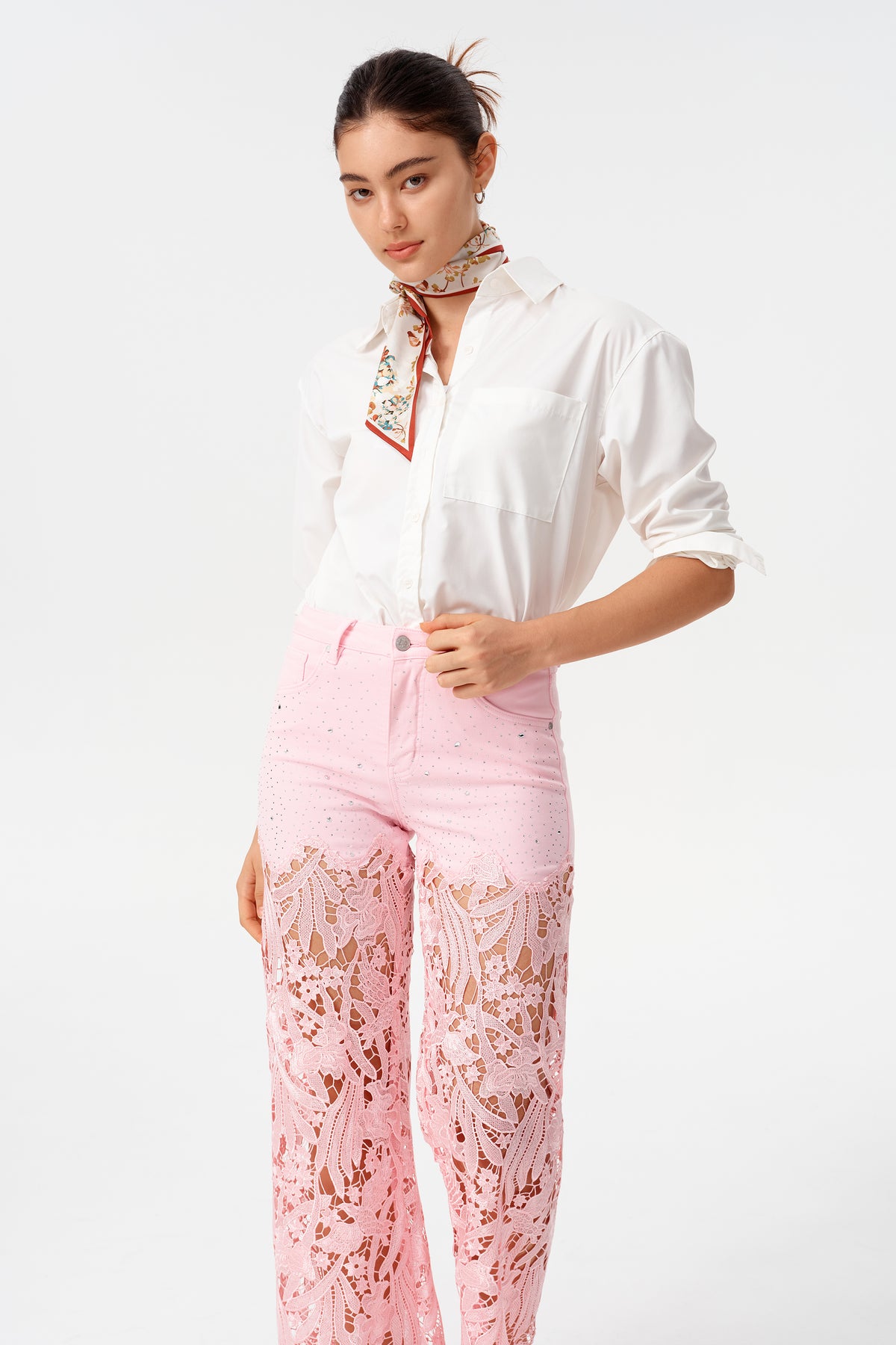 HIGH RISE LACE PANTS WITH RHINESTONE