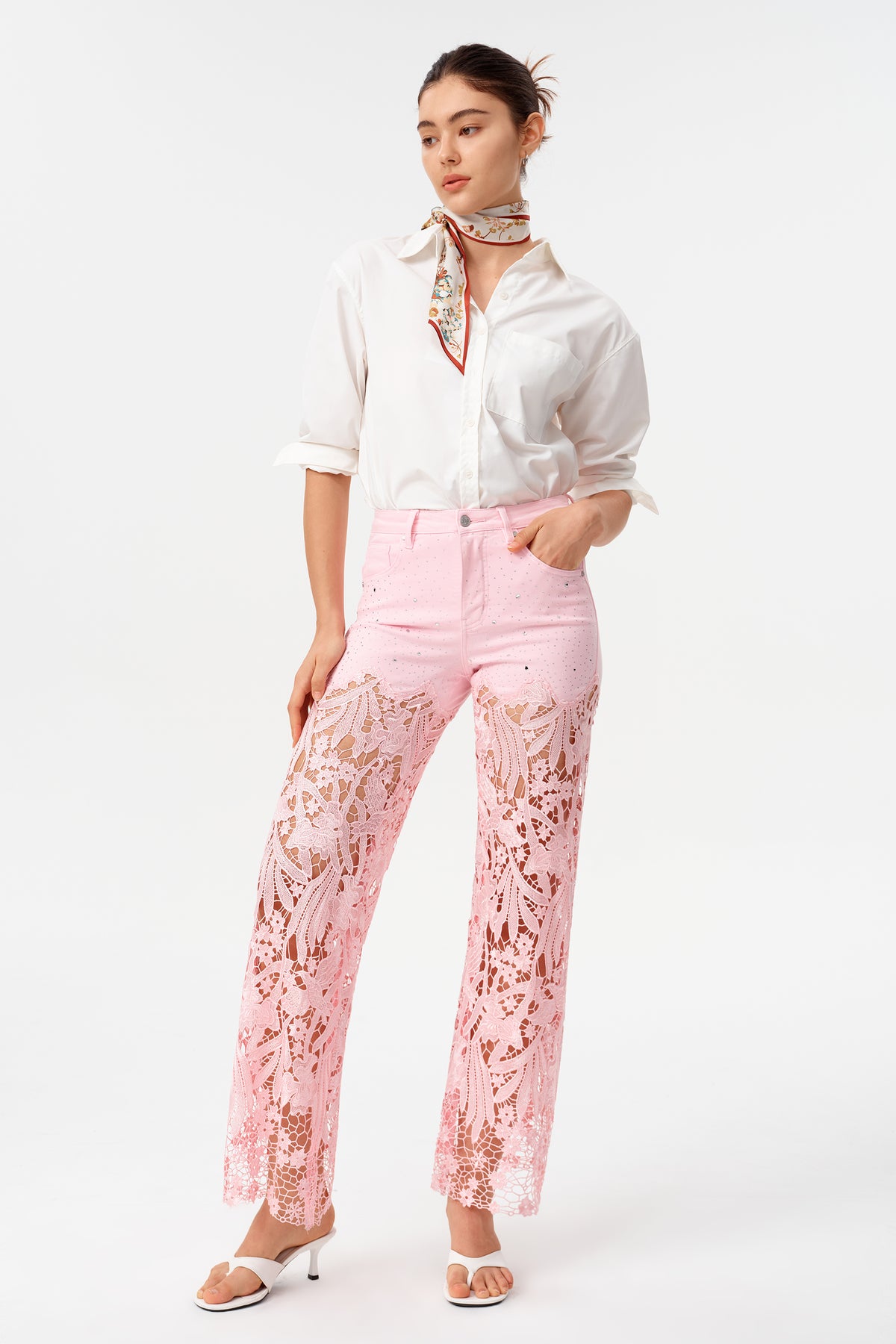 HIGH RISE LACE PANTS WITH RHINESTONE