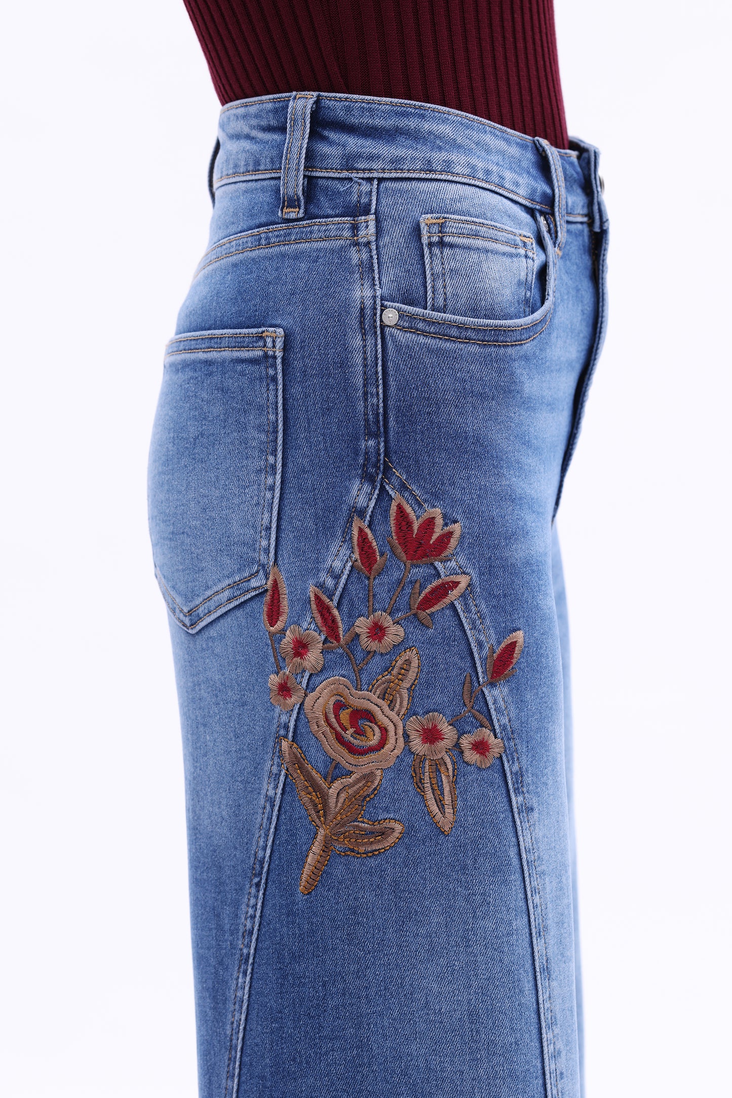 HIGH RISE EMBROIDERED WIDE LEG