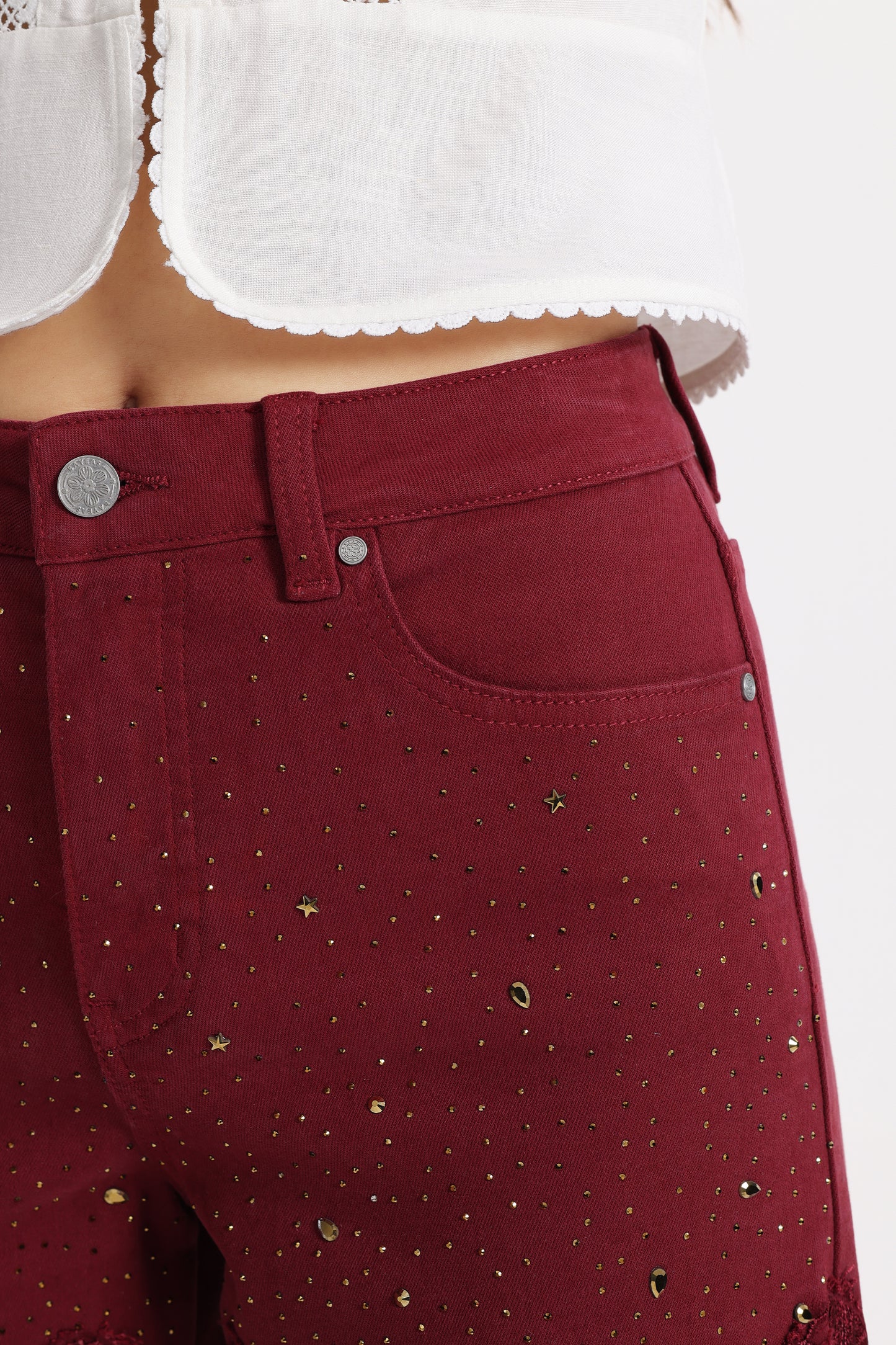 HIGH RISE LACE PANTS WITH RHINESTONE