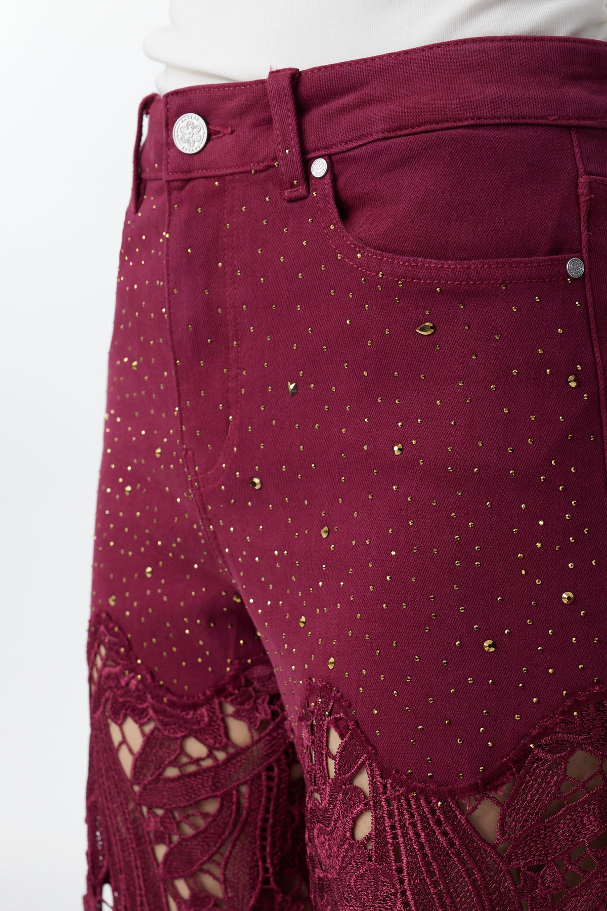 HIGH RISE LACE PANTS WITH RHINESTONE