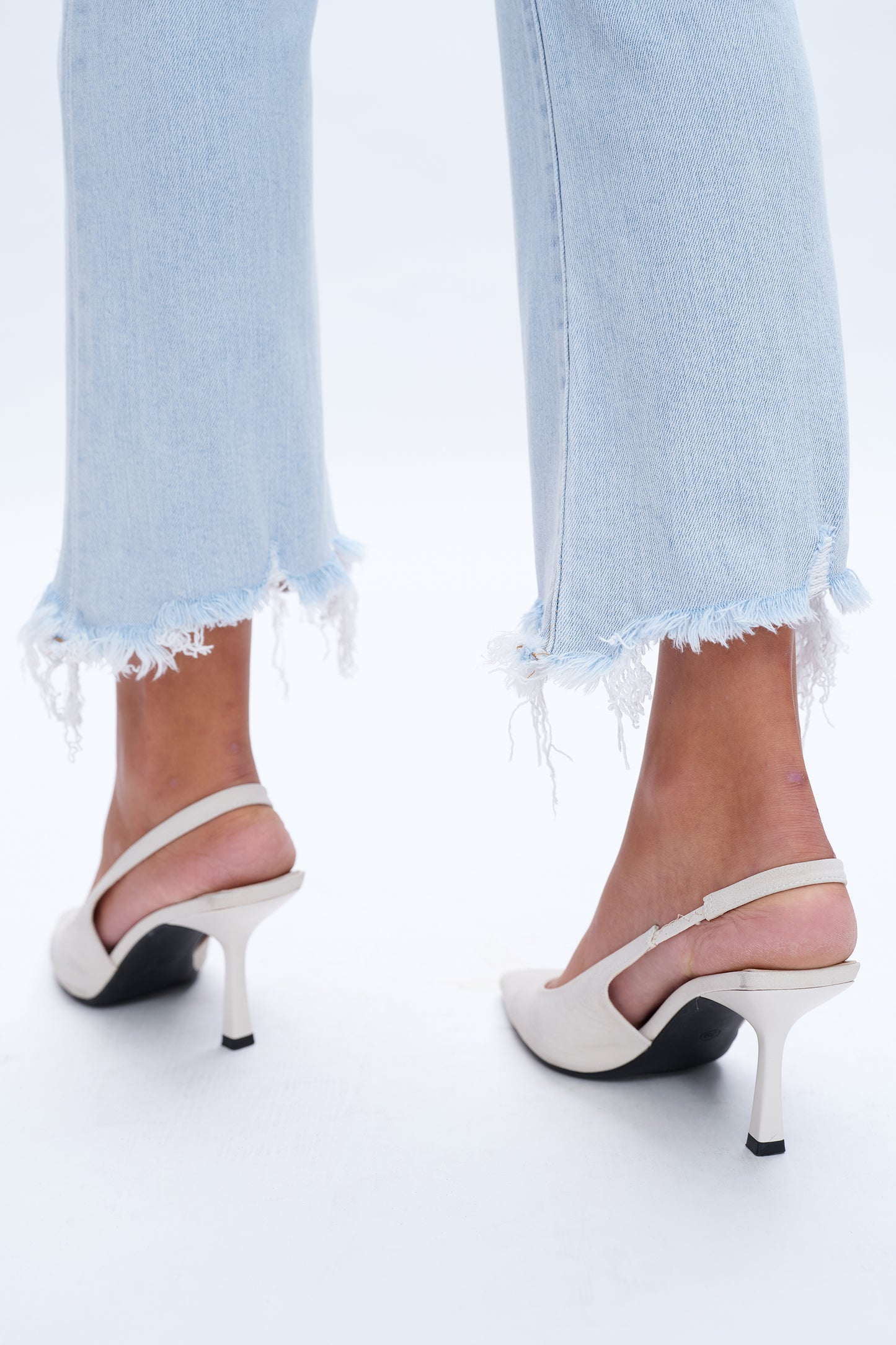 ANNA HIGH RISE FRAYED HEM ANKLE FLARE JEANS BYF1153 LIGHT BLUE