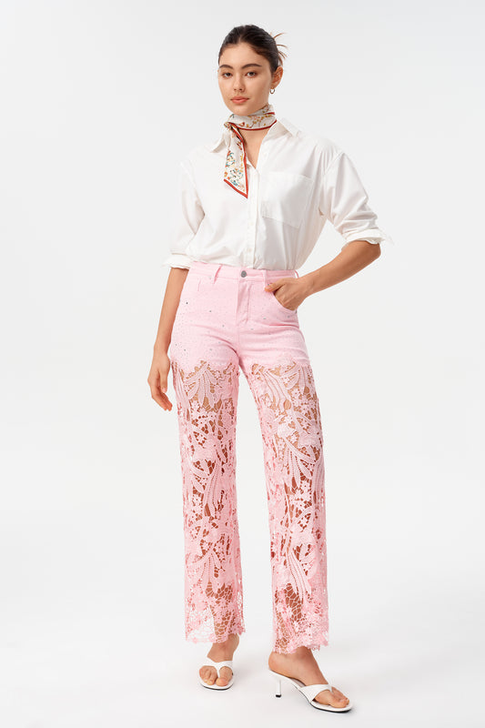 HIGH RISE LACE PANTS WITH RHINESTONE